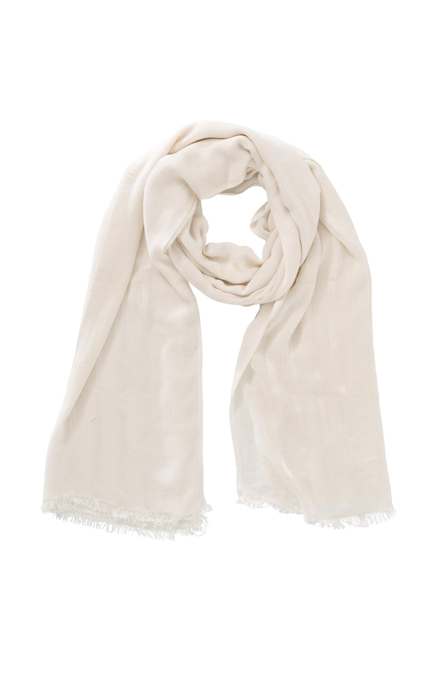 Scarf with gleaming stripes and frayed edges - Moonbeam Sand - Type: product