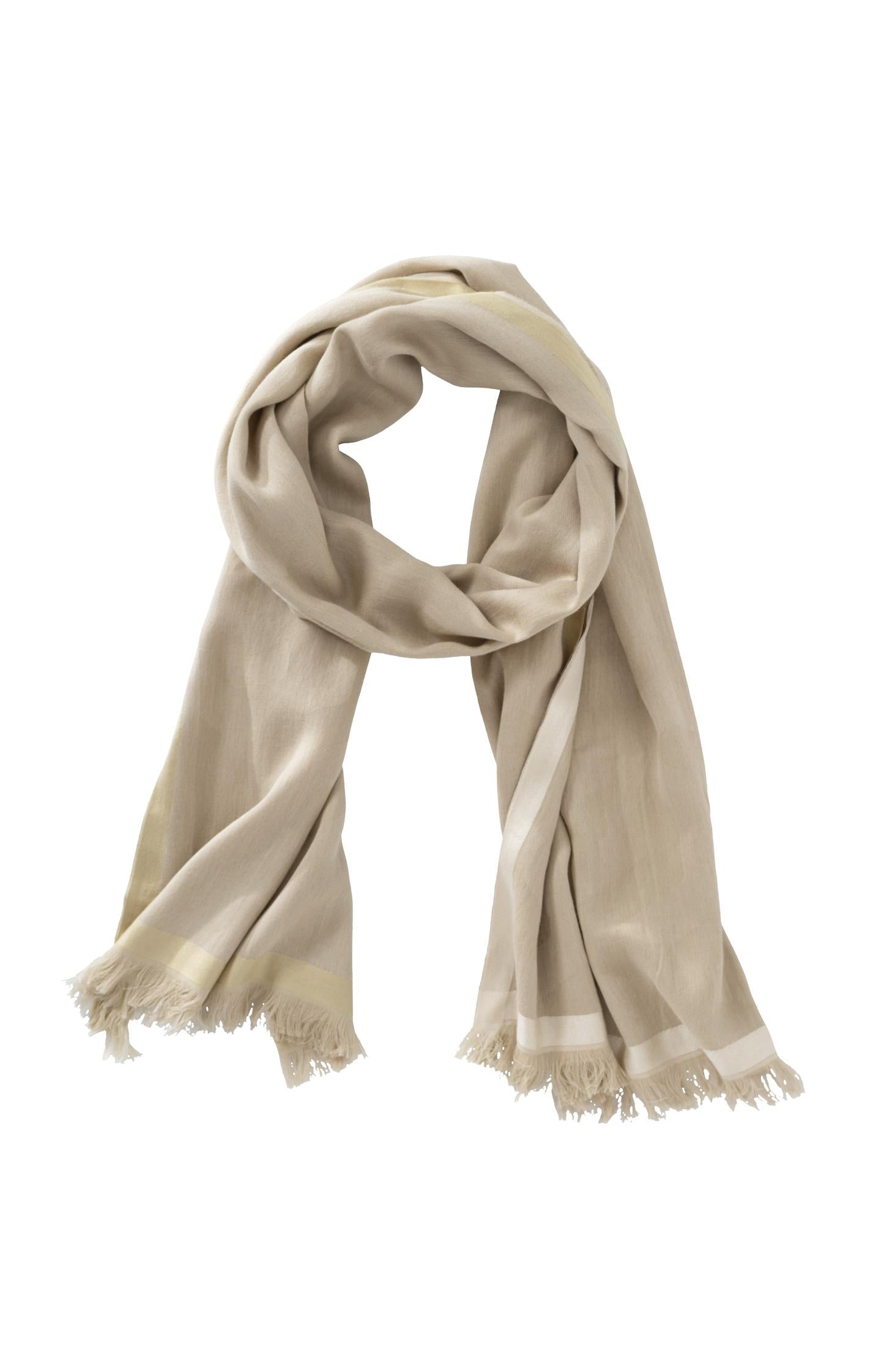 Scarf with stripes and frayed edges - Field Of Rye Green Dessin - Type: product