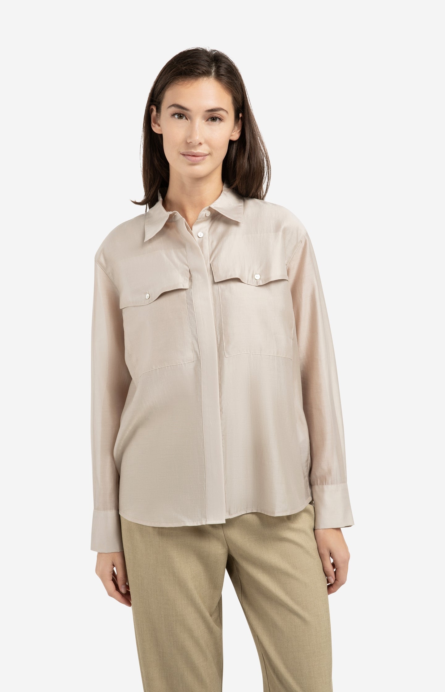 Sheer blouse with chest pockets