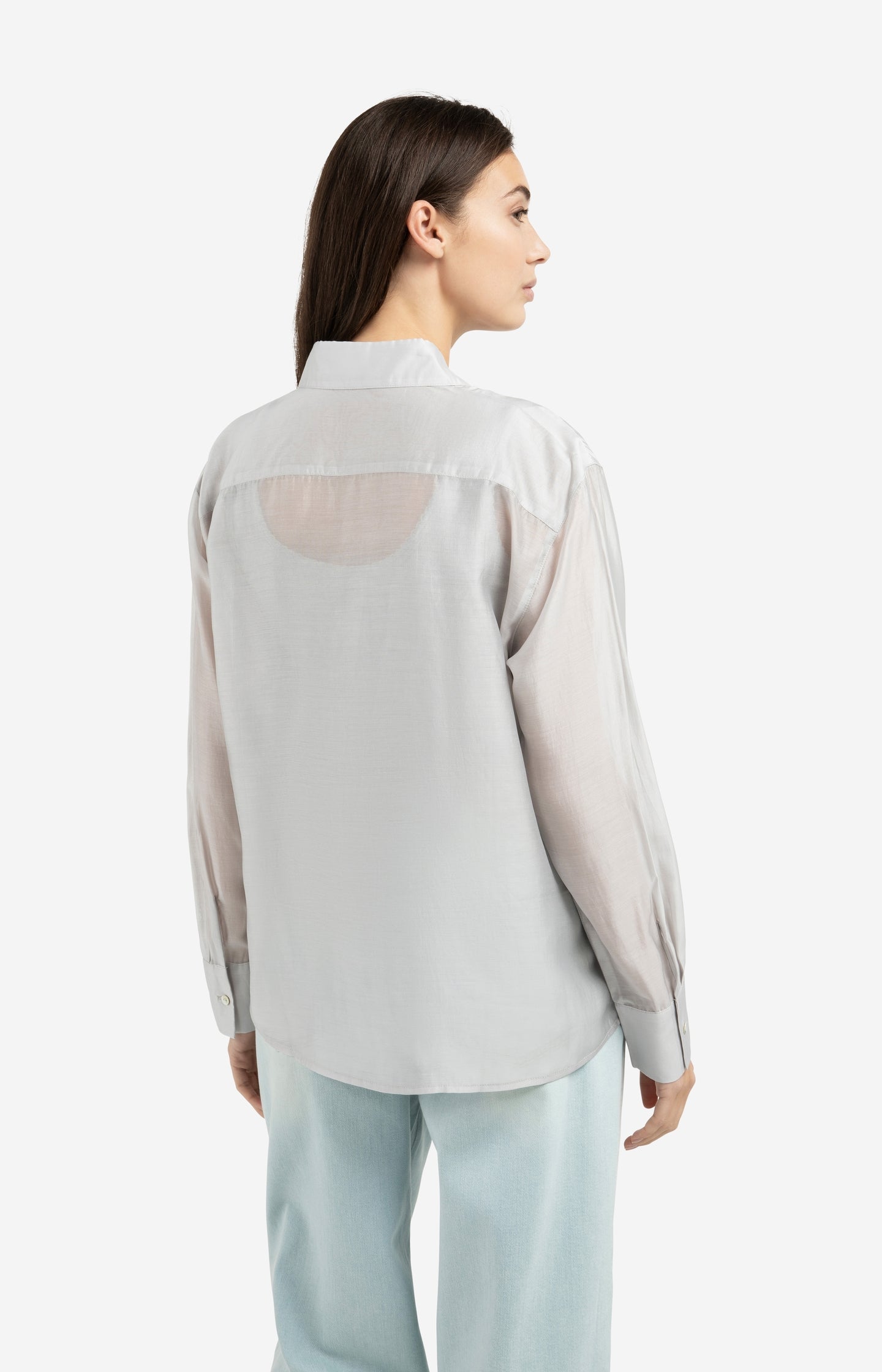 Sheer blouse with chest pockets