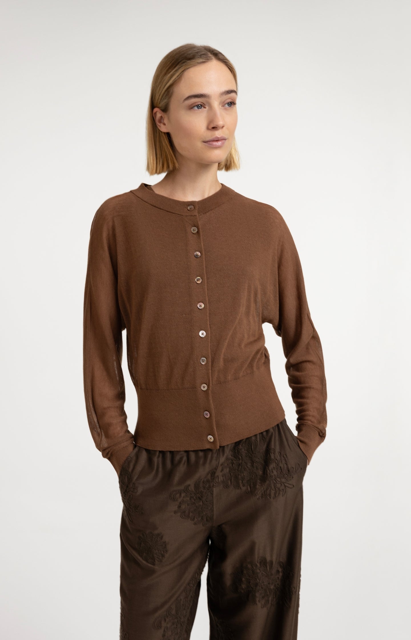 Sheer cardigan with batwing sleeves and tank top