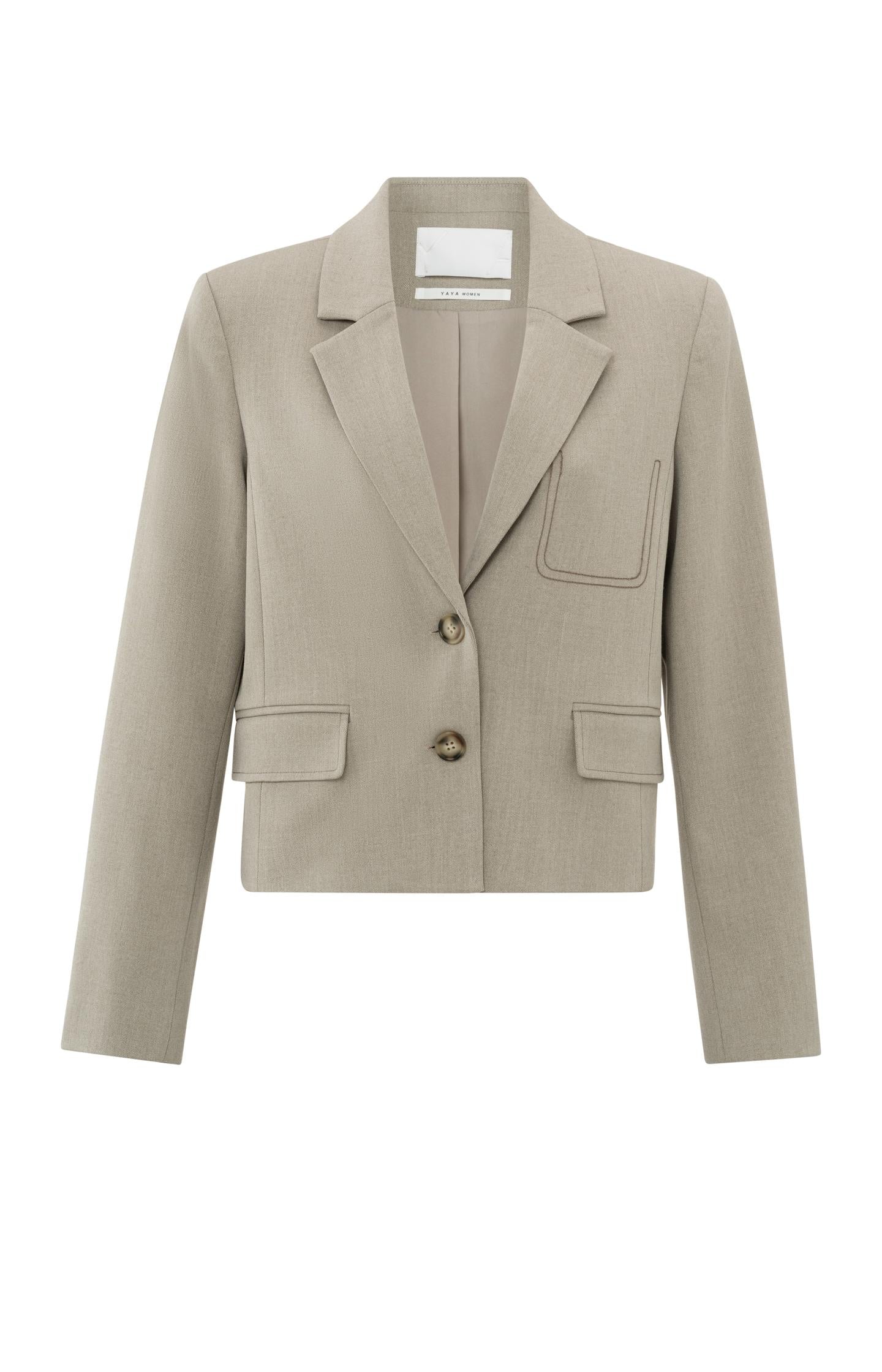 Short beige blazer with buttons, long sleeves and pockets - Type: product