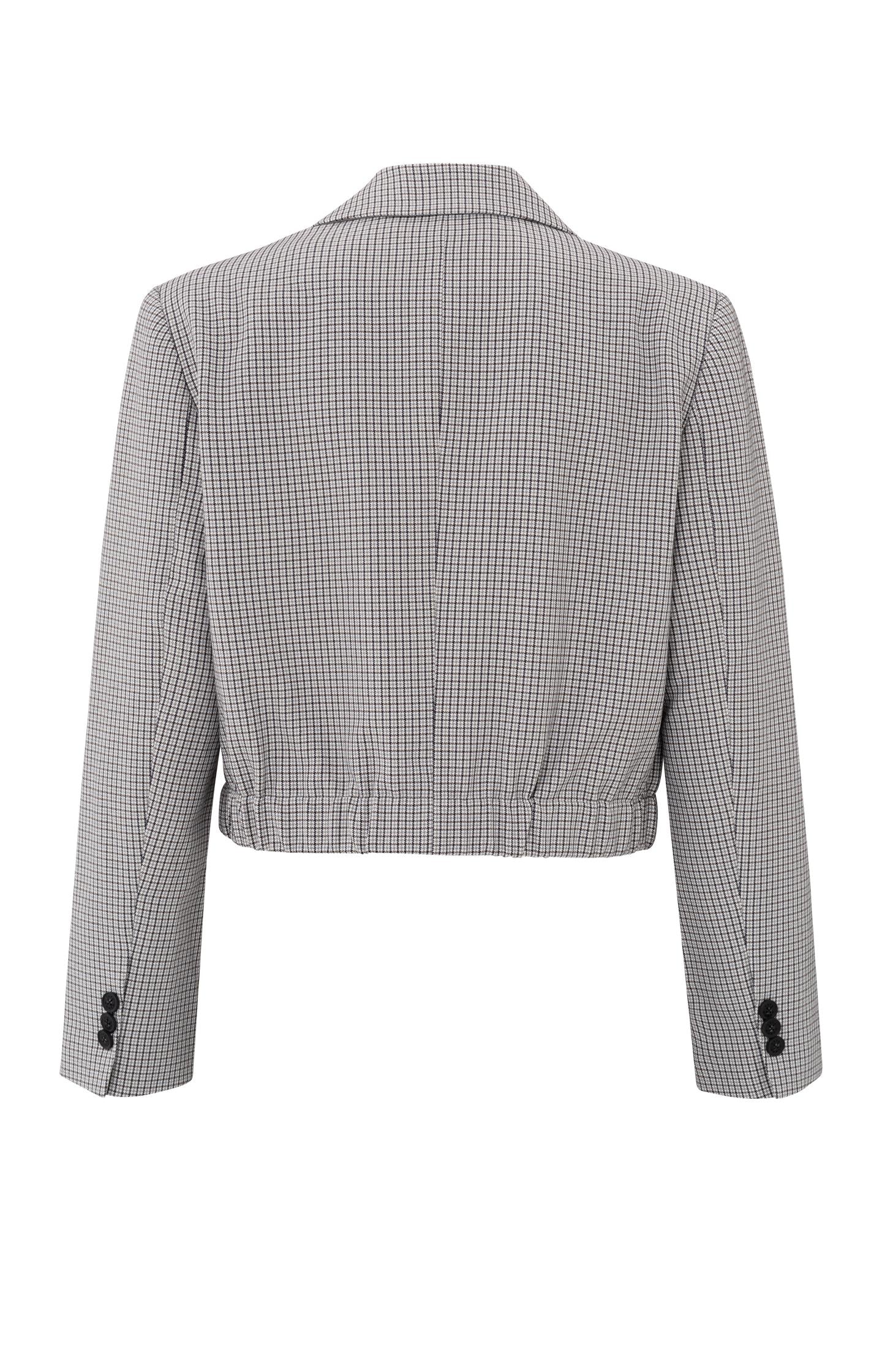 Short blazer with check pattern and elastic waist