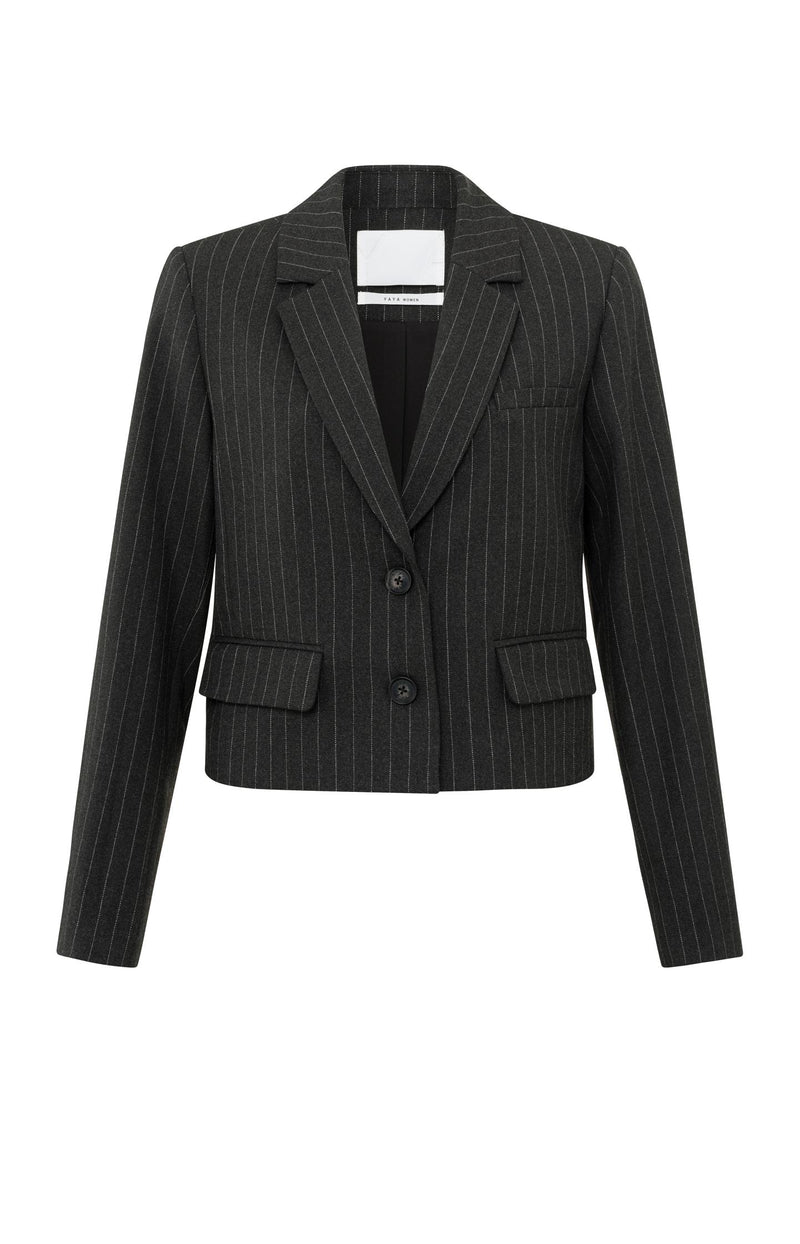 Short blazer with pinstripes, long sleeves and pockets - Type: product