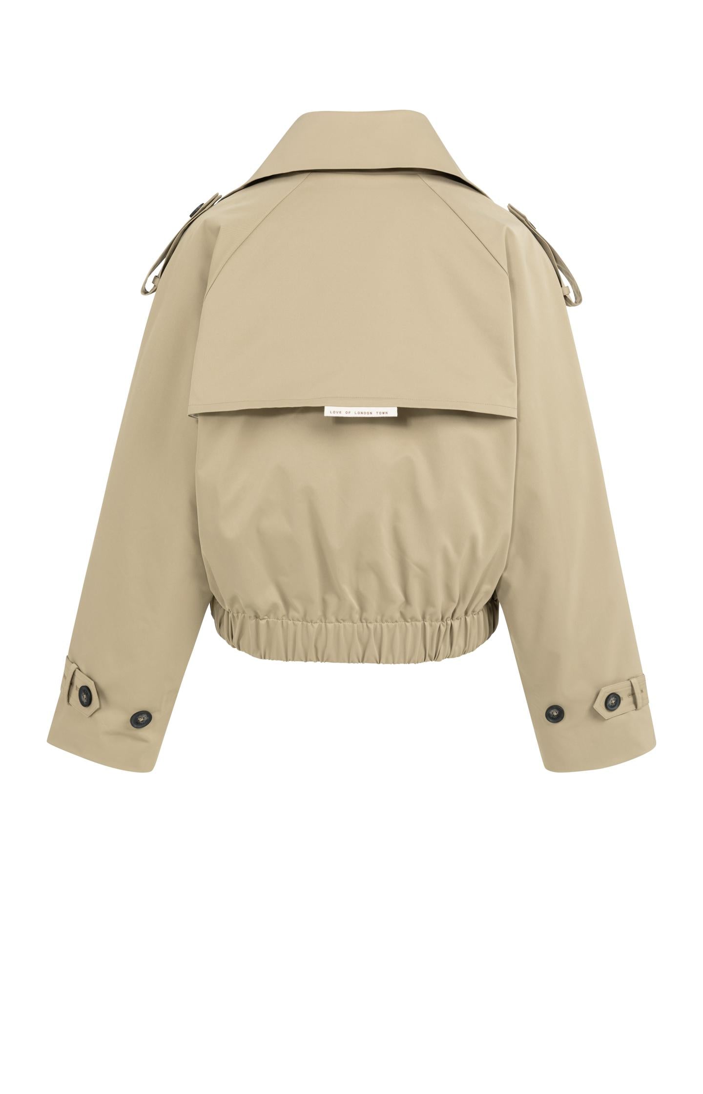 Short bomber jacket with trench details