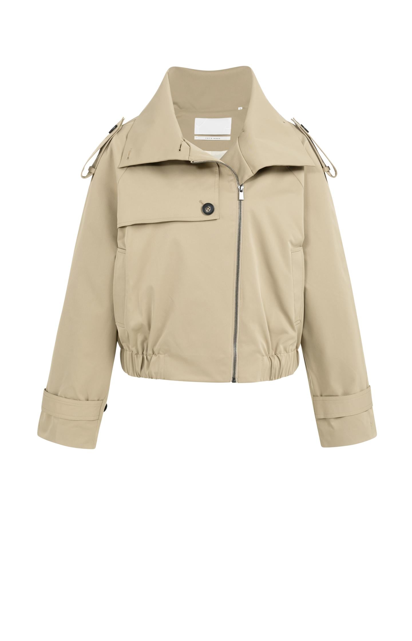 Short bomber jacket with trench details