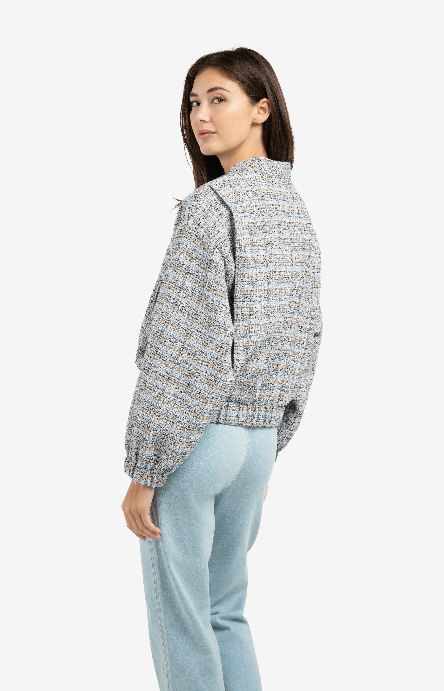 Short bouclé jacket with elasticated cuffs and hem