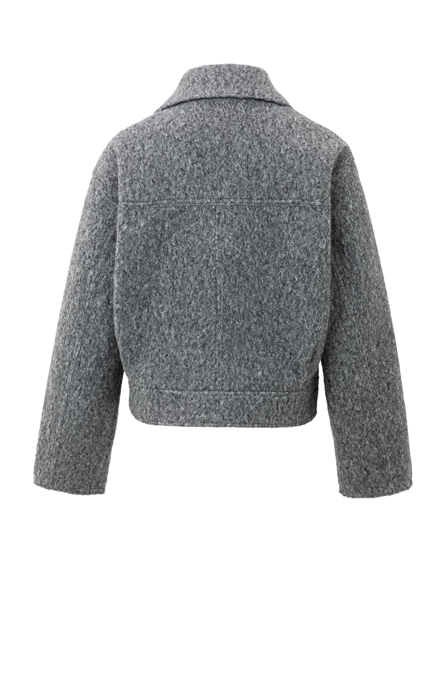Short bouclé jacket with zip and stand-up collar