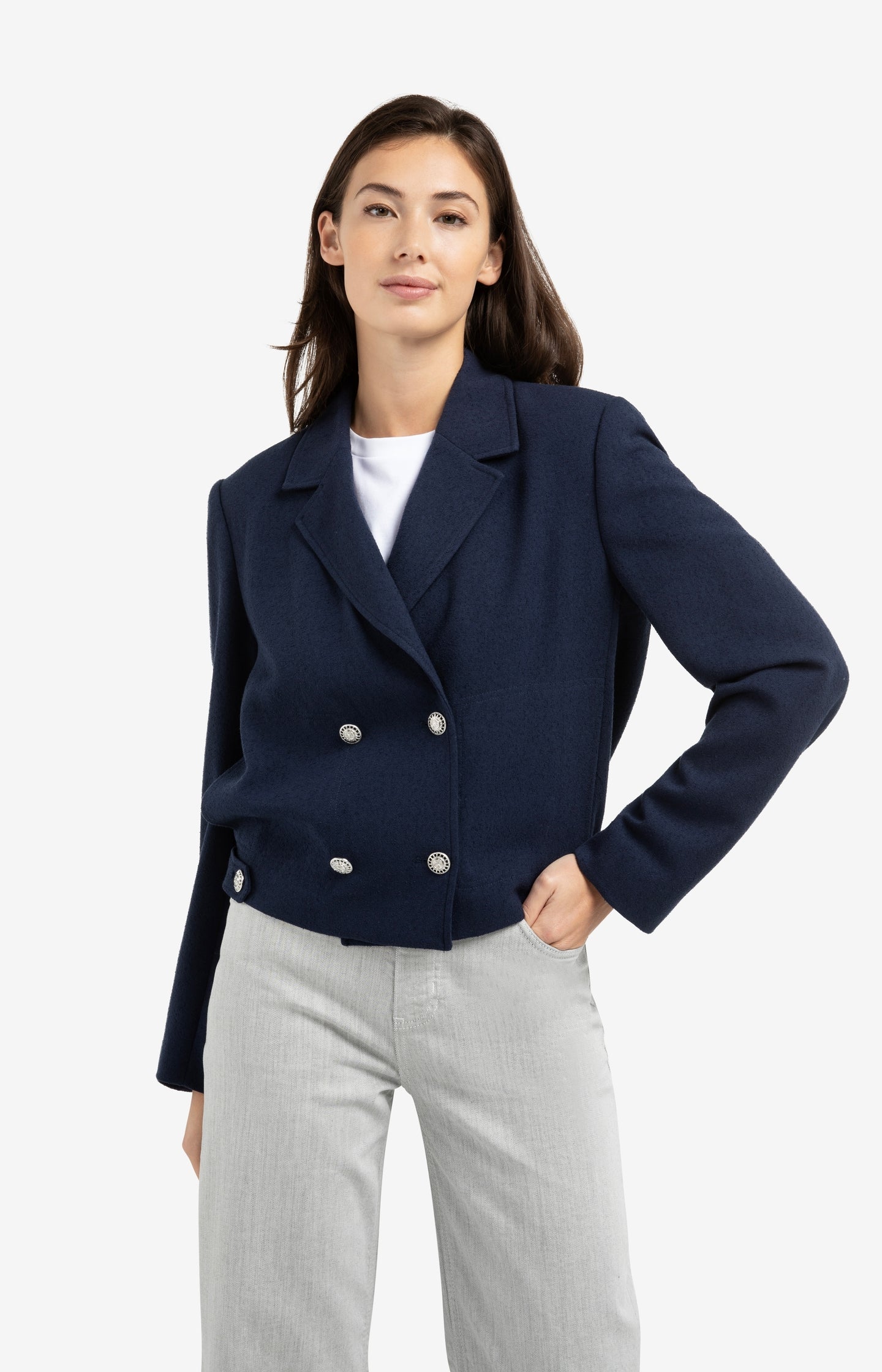 Short double-breasted blazer jacket