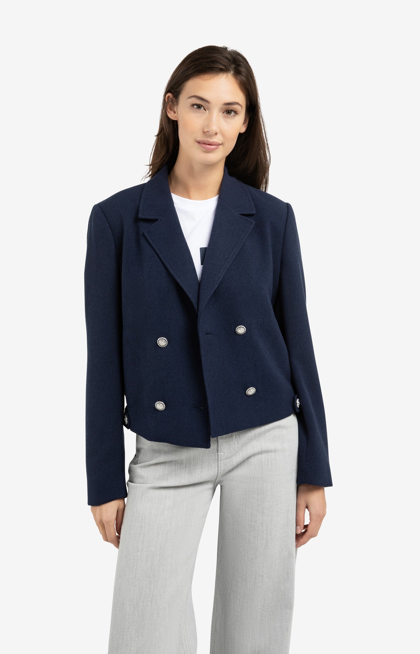 Short double-breasted blazer jacket