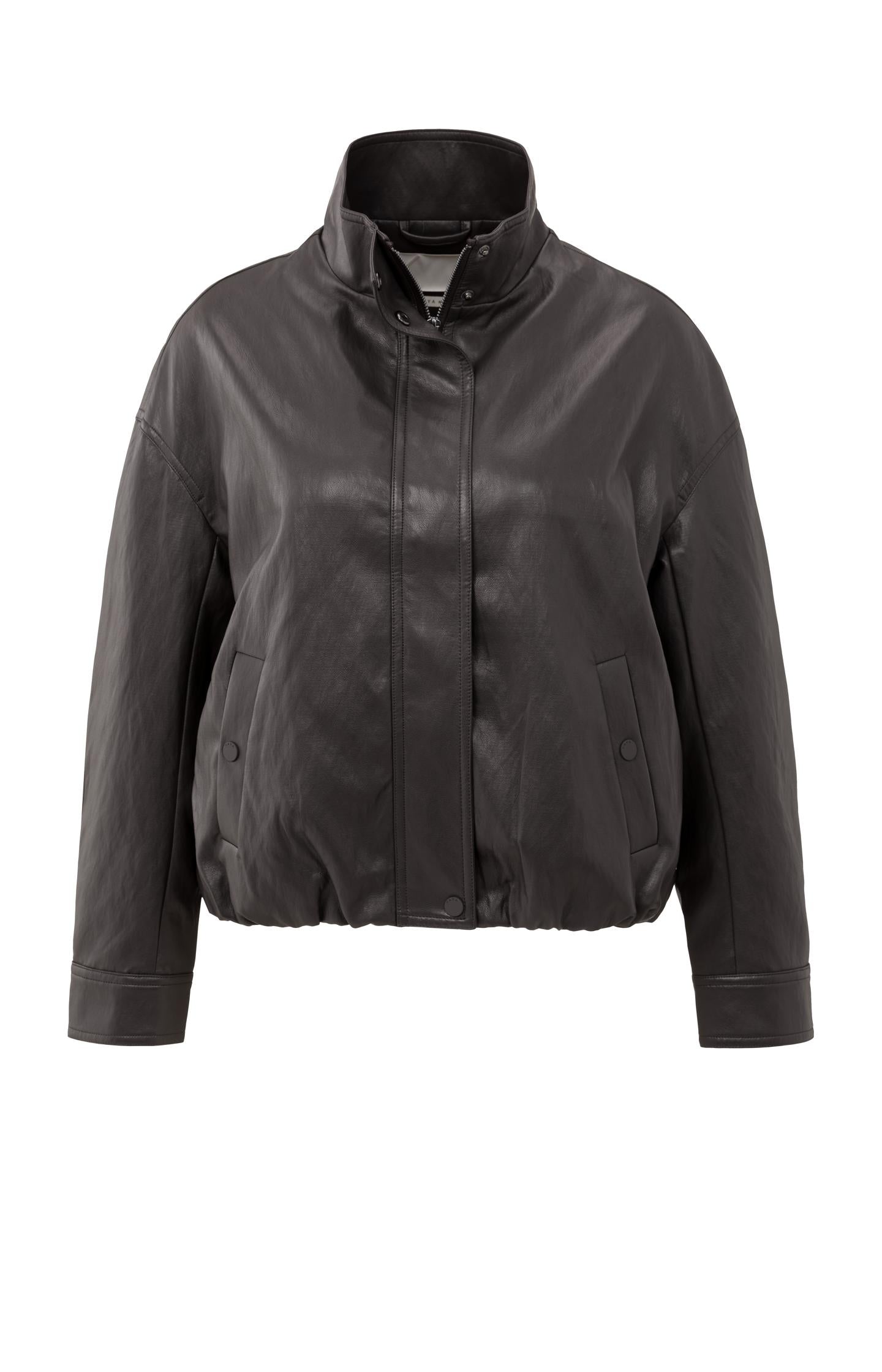 Short faux leather jacket with elastic hem - Type: product