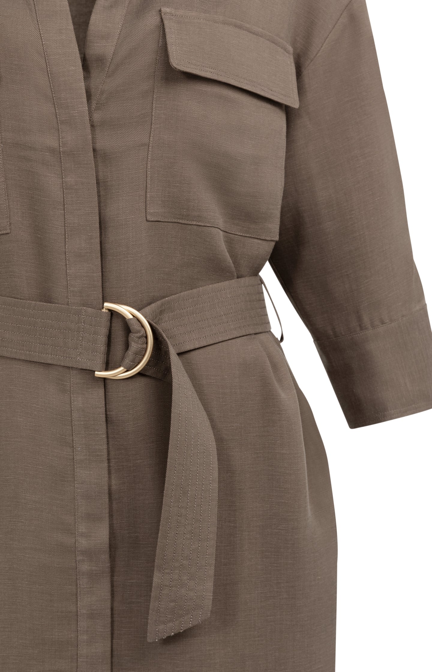 Short linen dress with belt and chest pockets