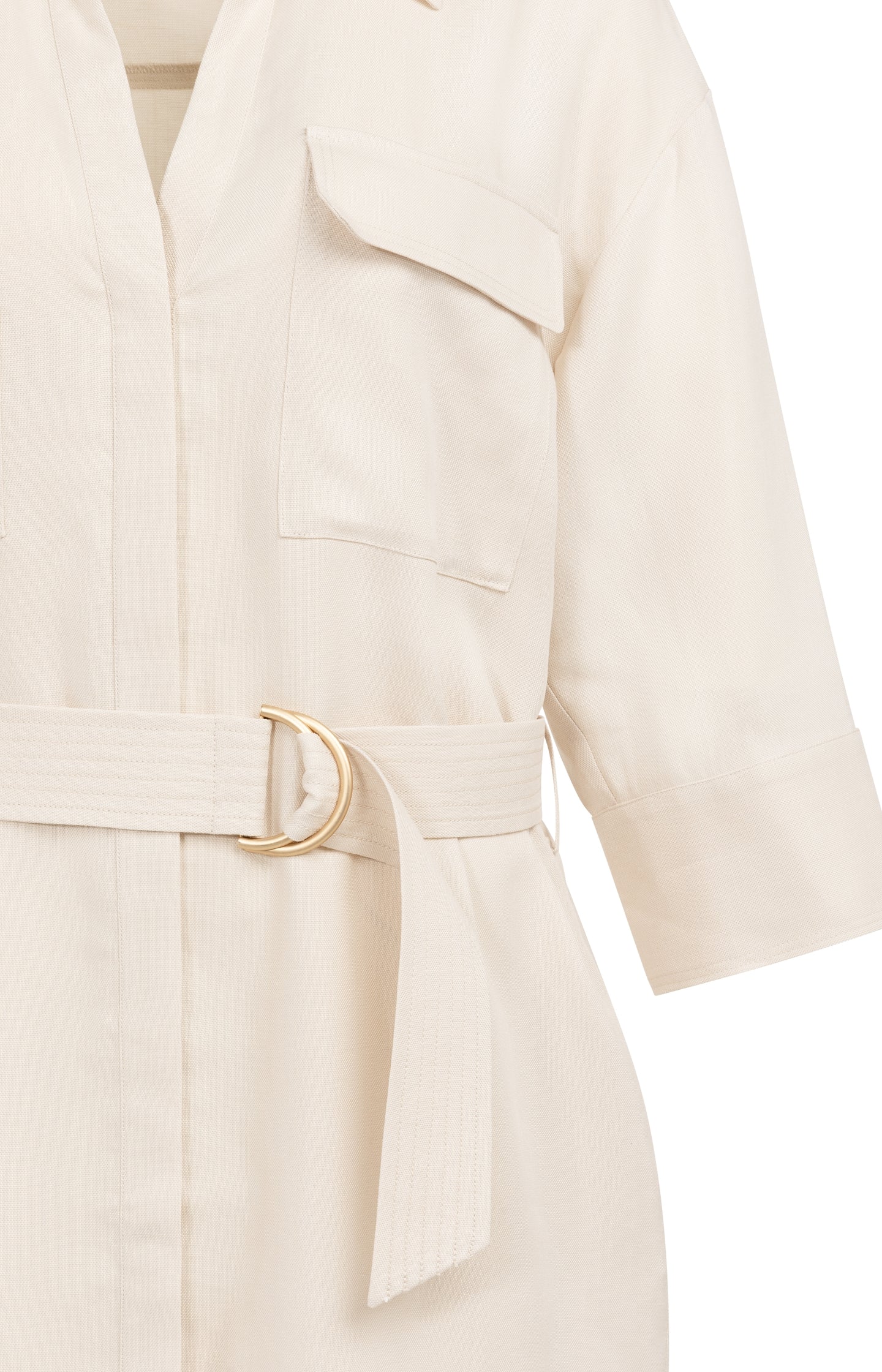 Short linen dress with belt and chest pockets
