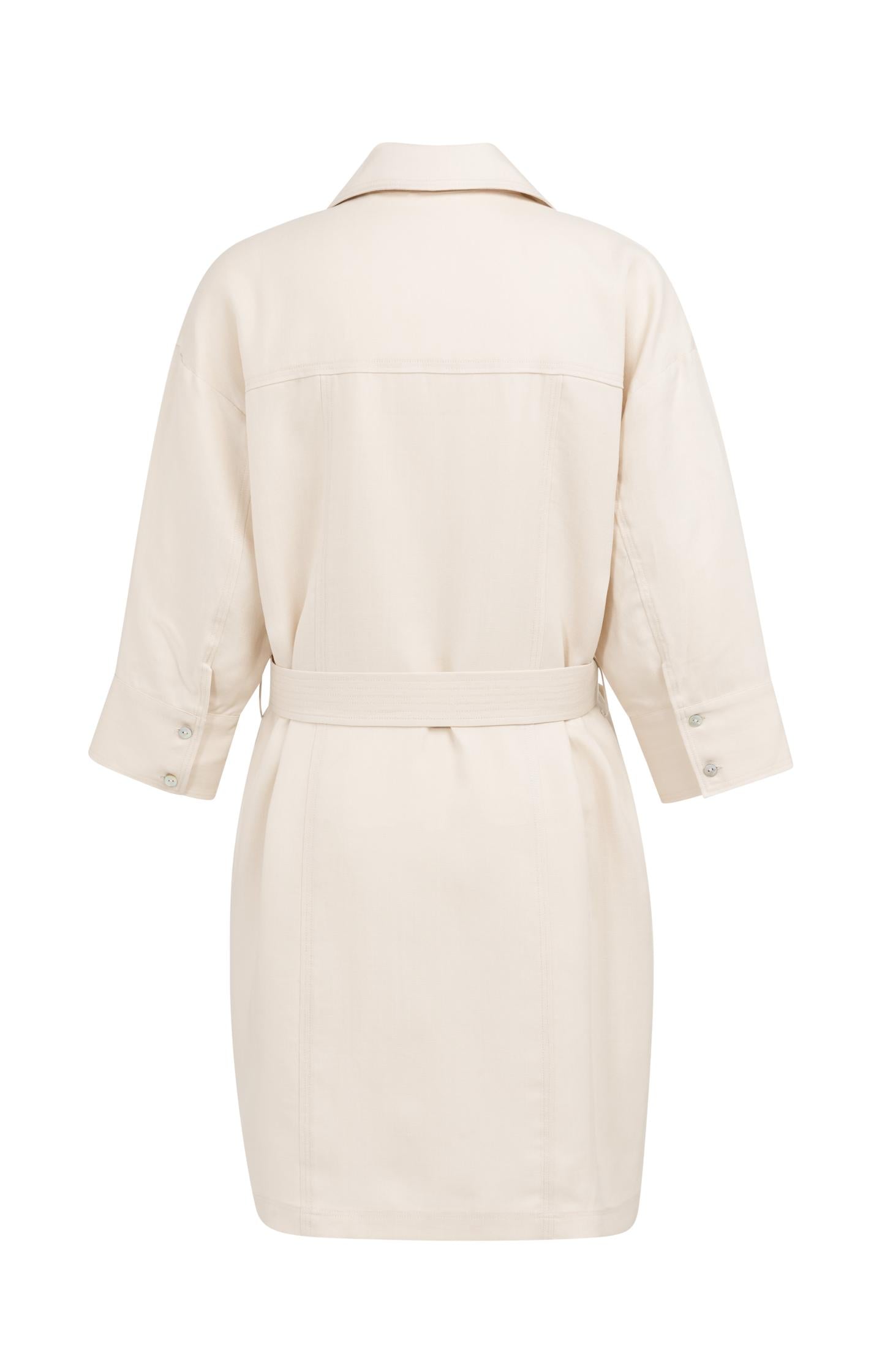 Short linen dress with belt and chest pockets