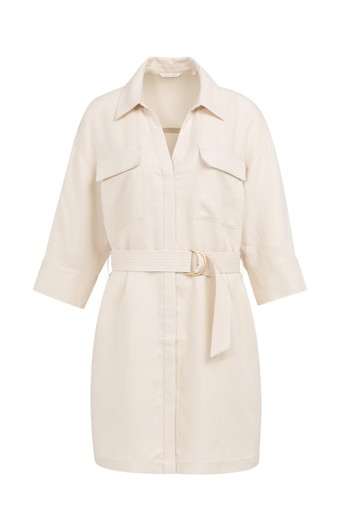 Short linen dress with belt and chest pockets - Type: product