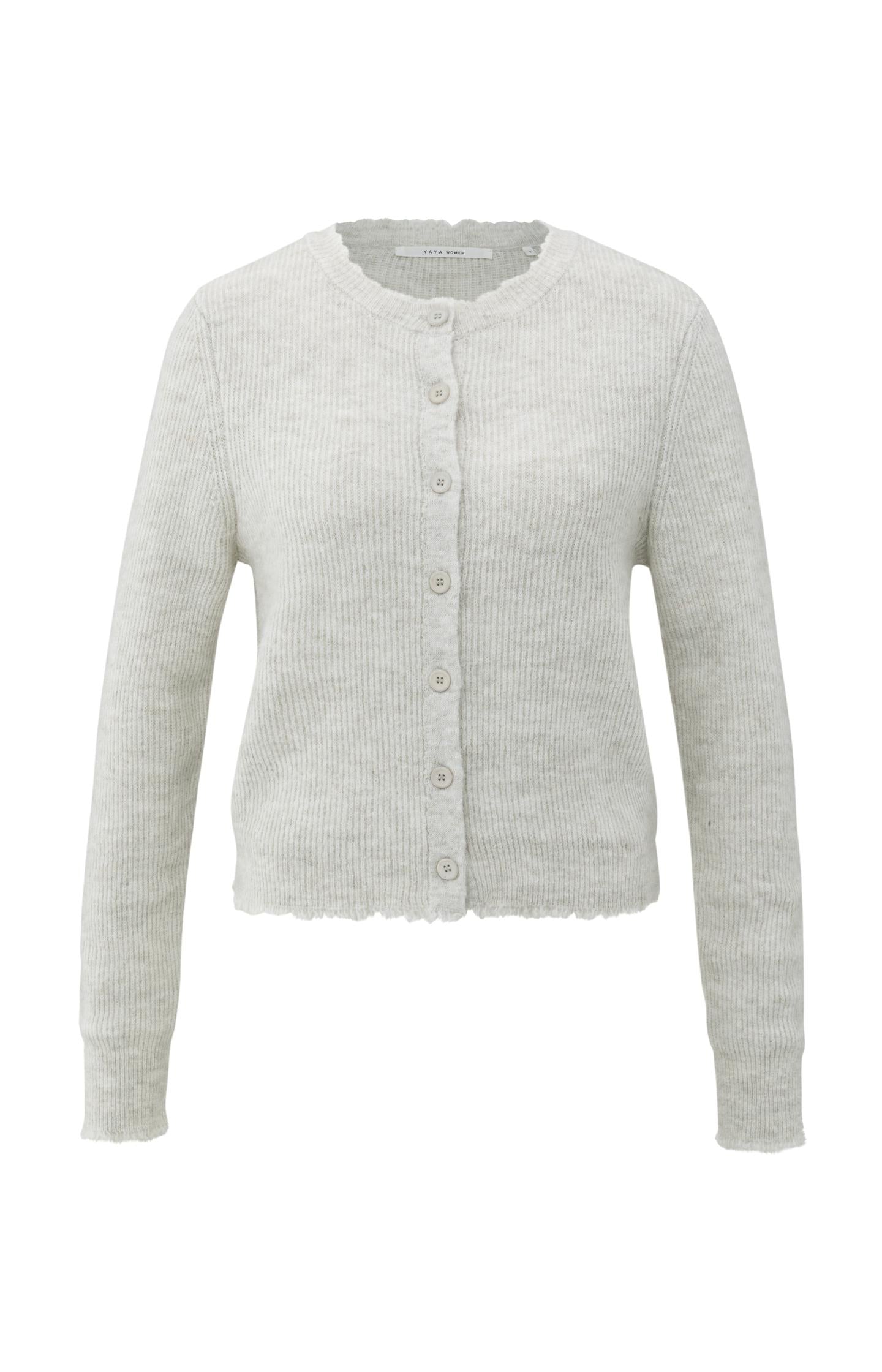 Short melange cardigan with refined trim details - Type: product
