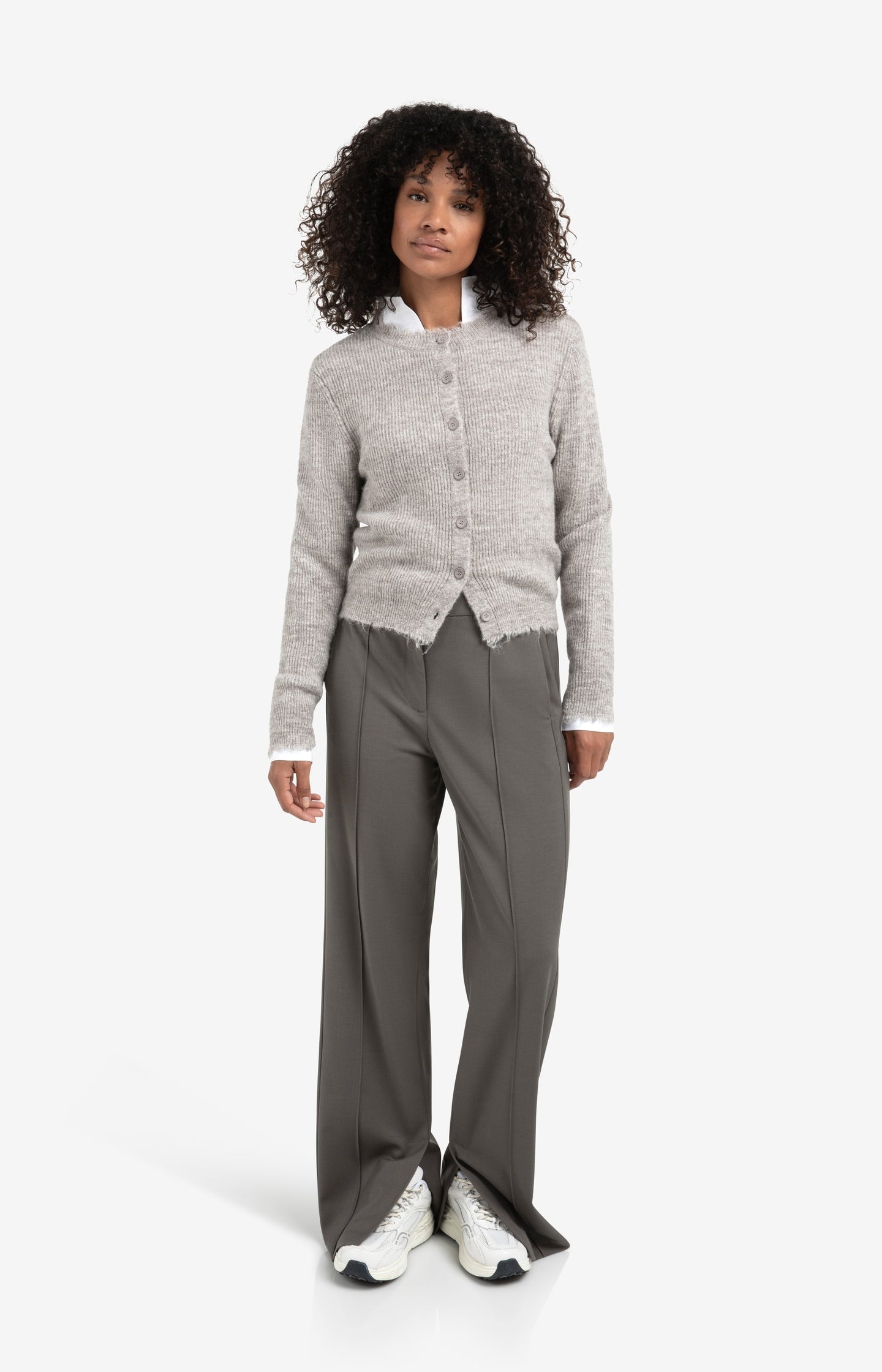 Short melange cardigan with refined trim details - Type: lookbook