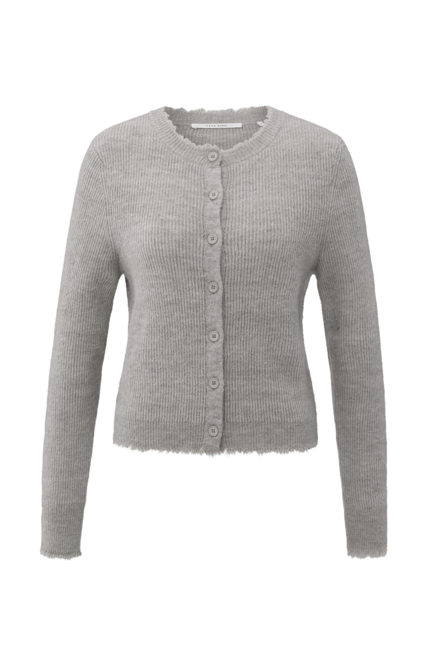 Short melange cardigan with refined trim details - Type: product