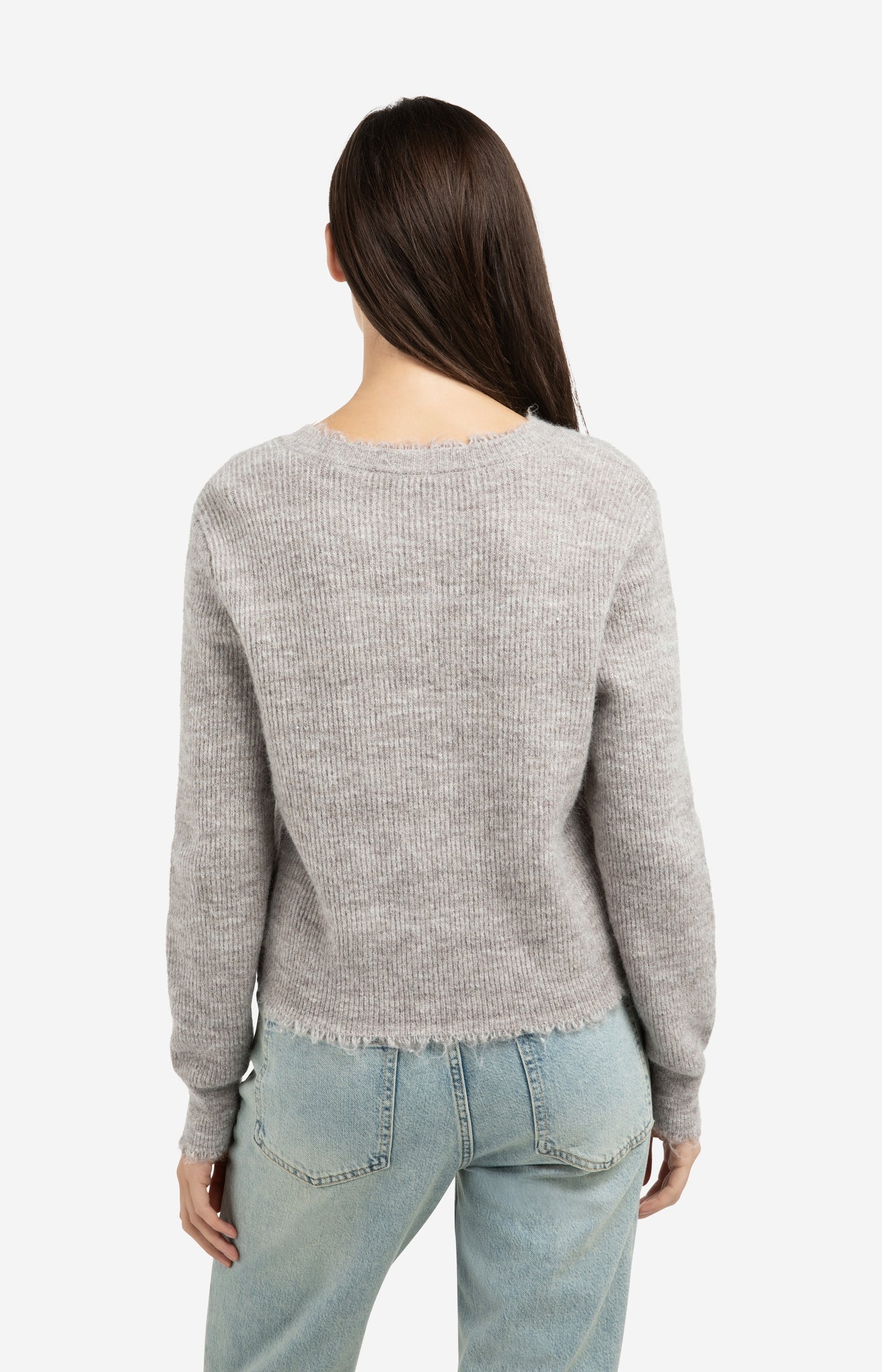 Short melange cardigan with refined trim details