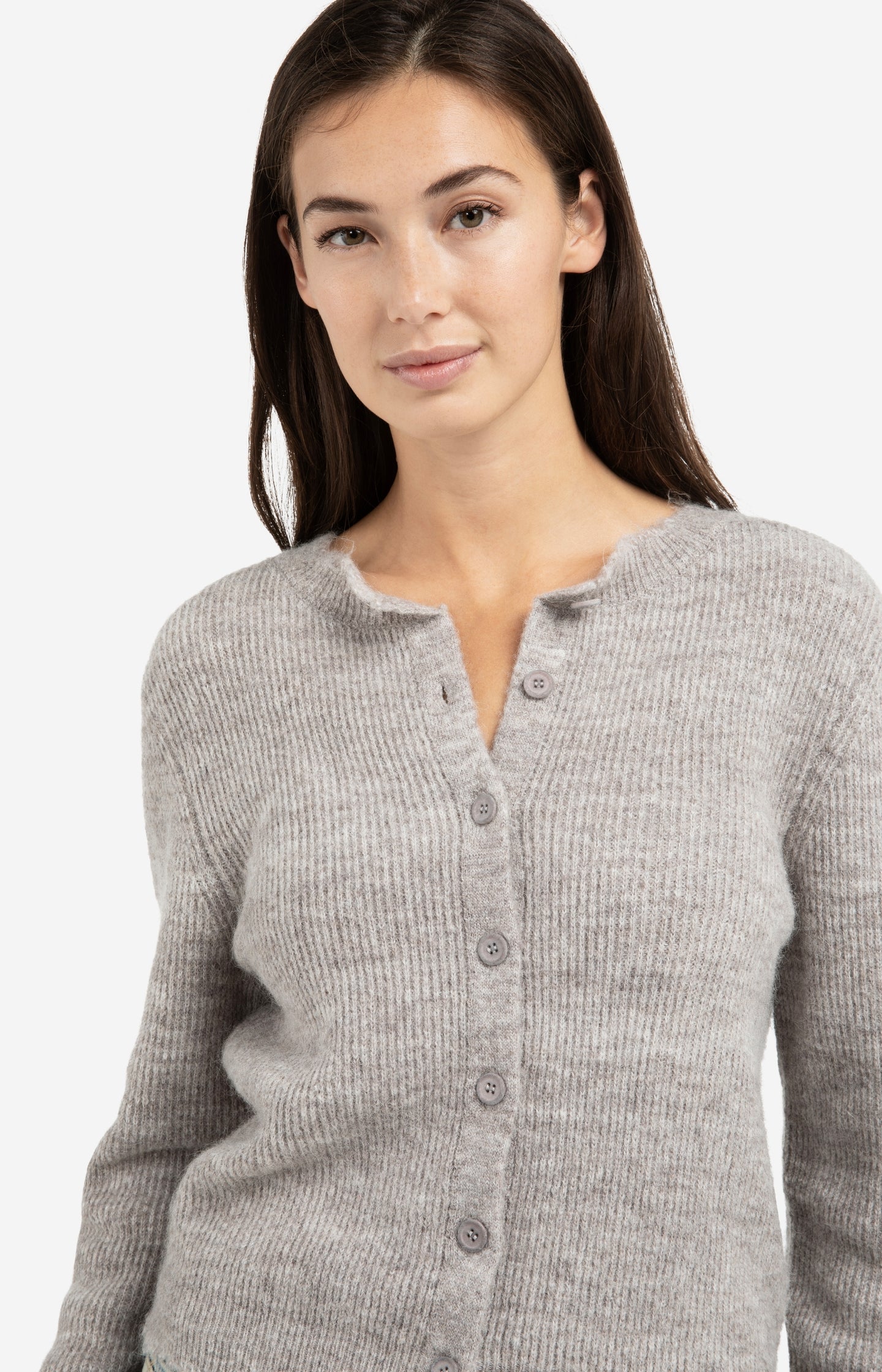 Short melange cardigan with refined trim details
