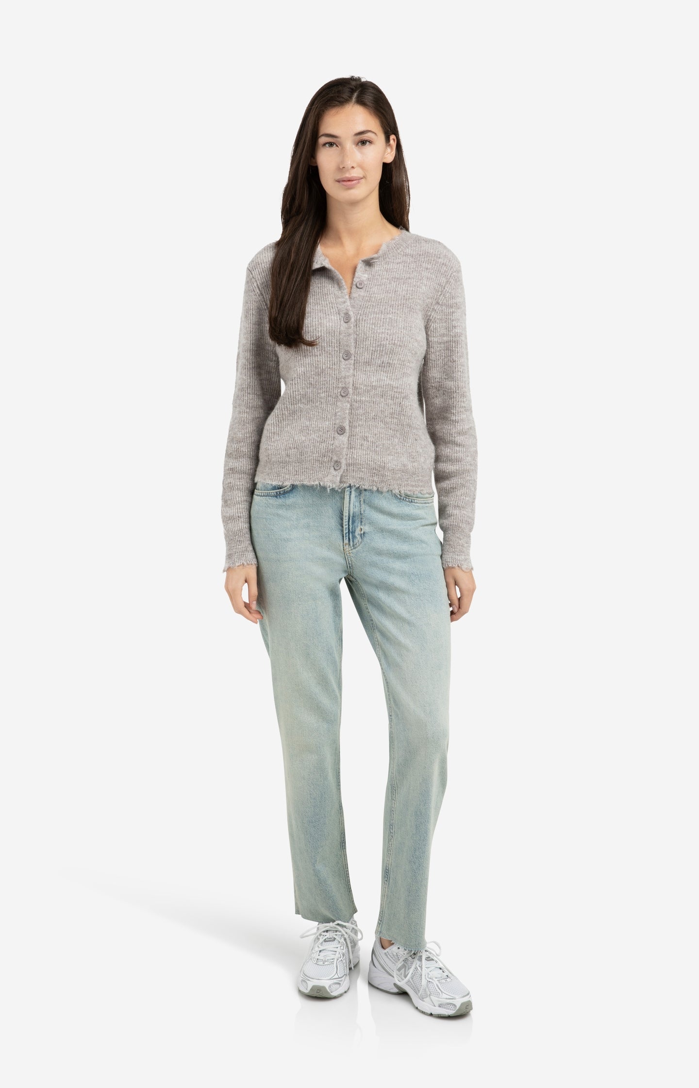 Short melange cardigan with refined trim details