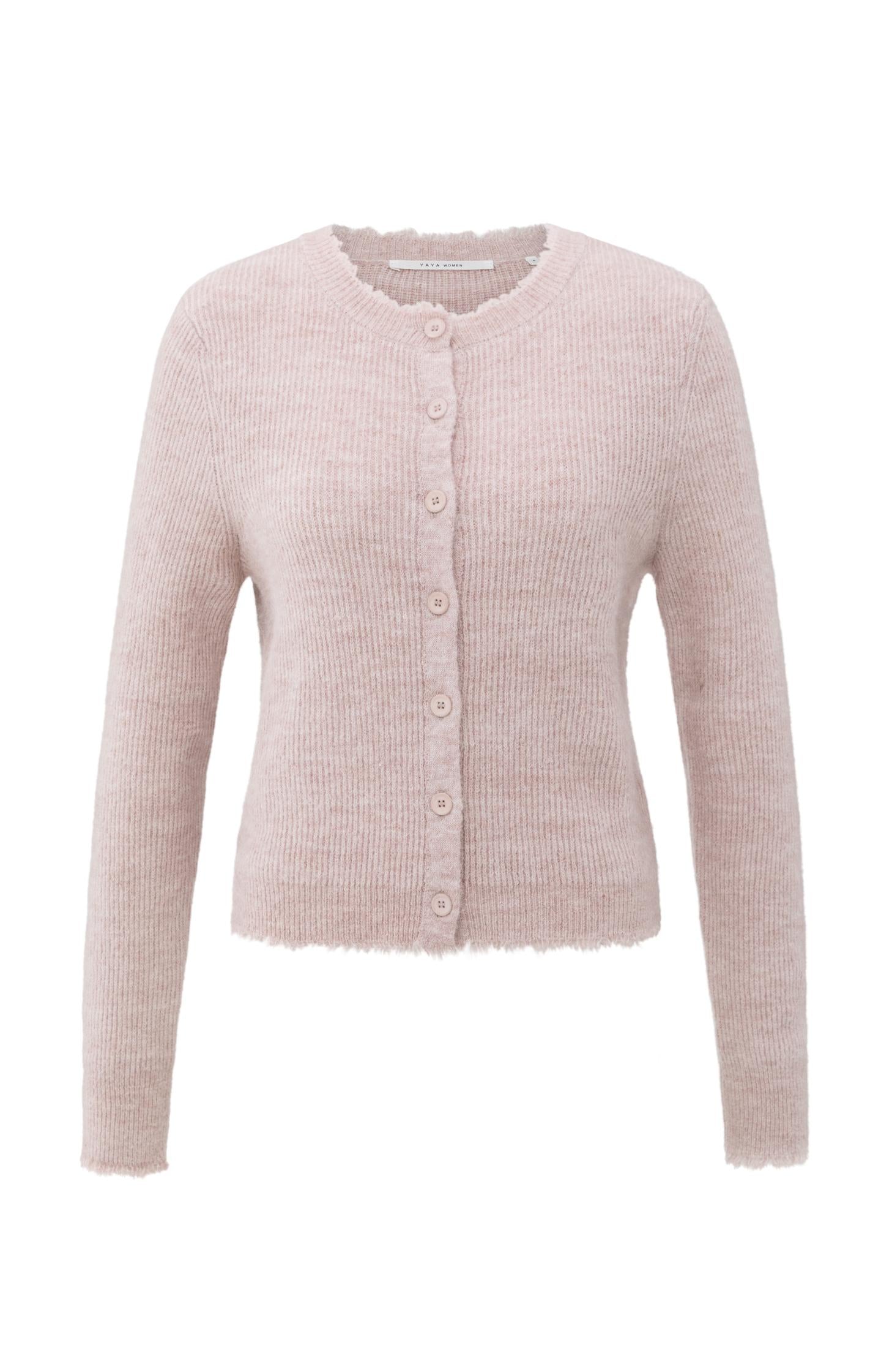 Short melange cardigan with refined trim details - Type: product