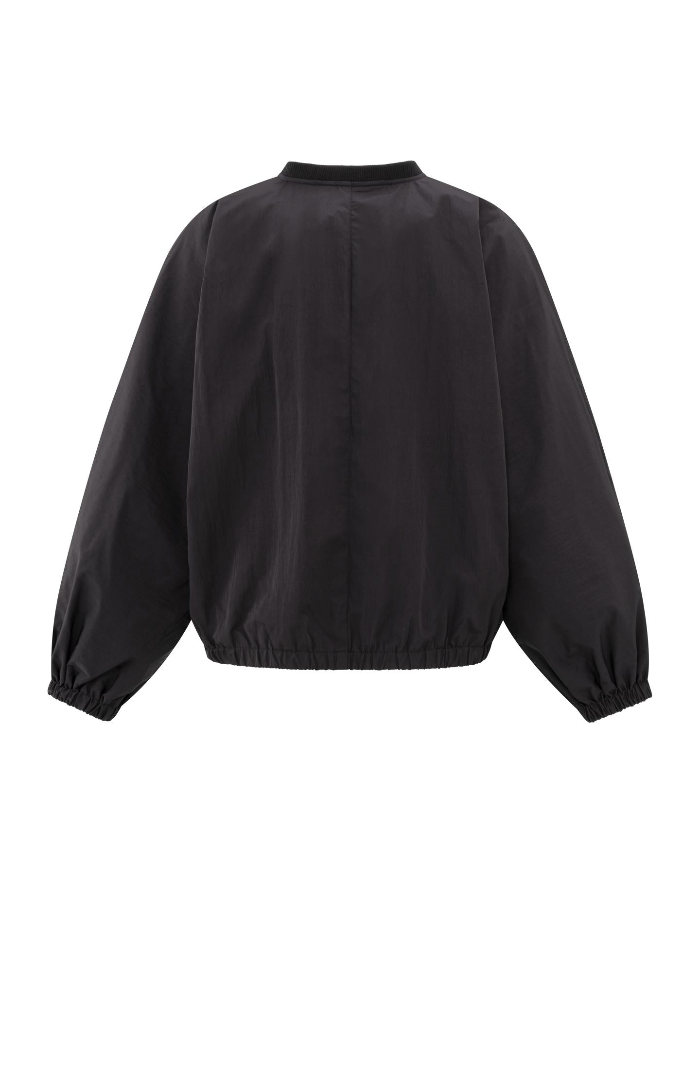 Short nylon bomber jacket with oversized fit