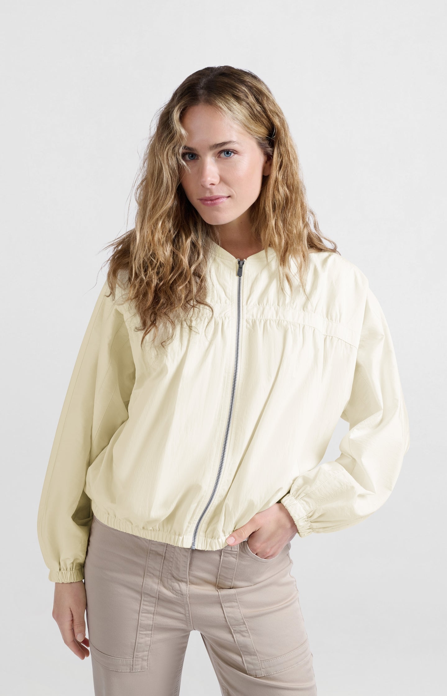 Short nylon bomber jacket with oversized fit