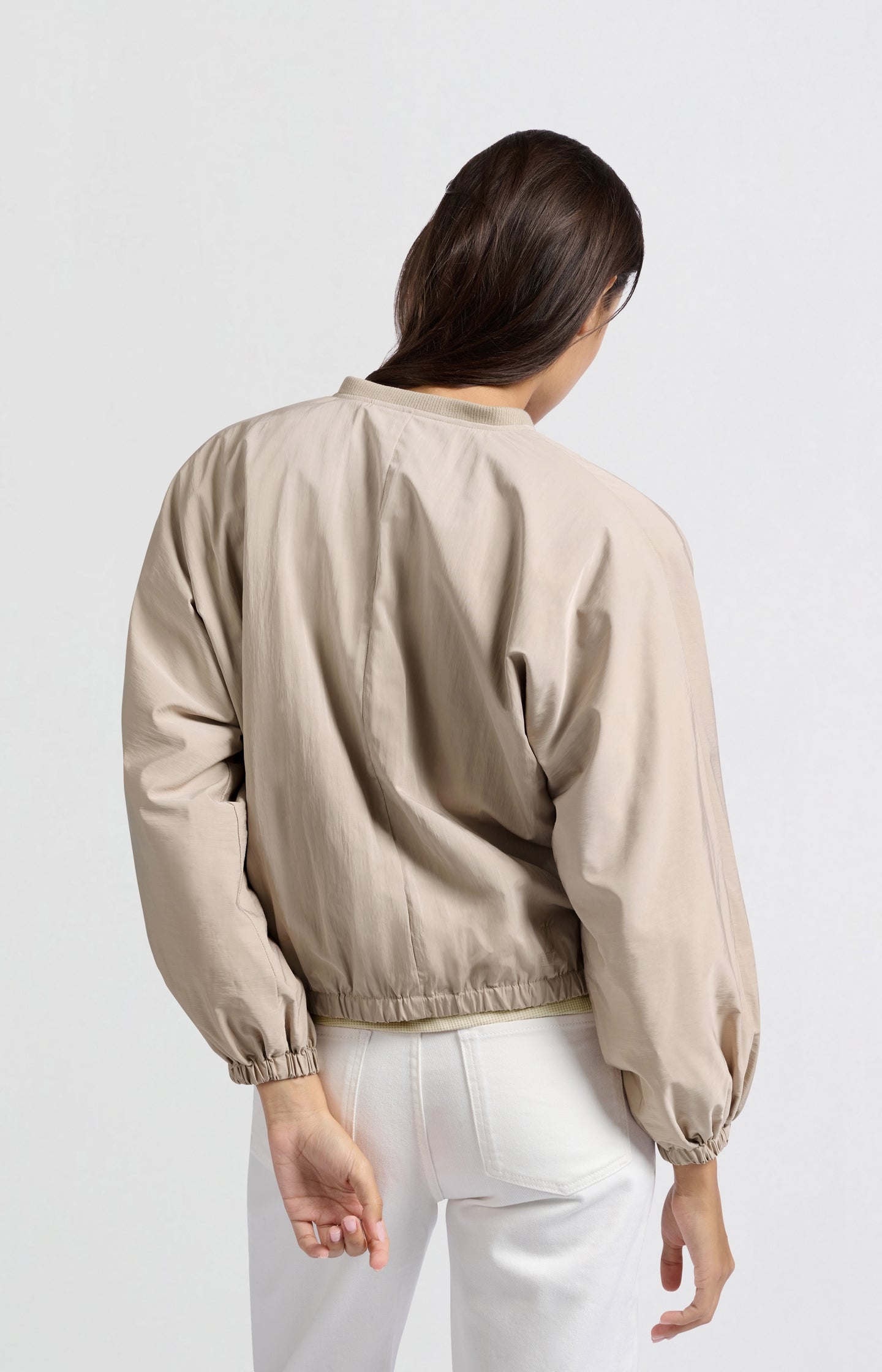 Short nylon bomber jacket with oversized fit