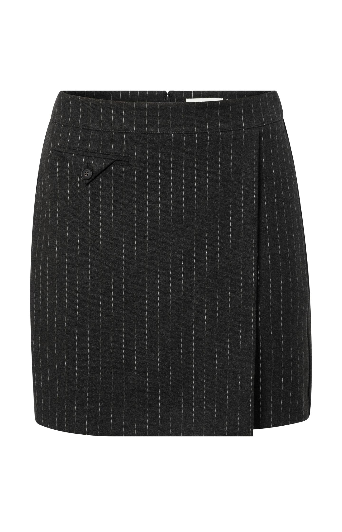 Short skirt with pinstripes, wrap and a zipper closure - Type: product