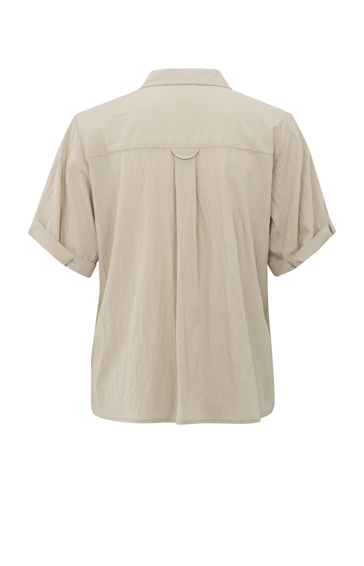 Short sleeve blouse with refined placket detail