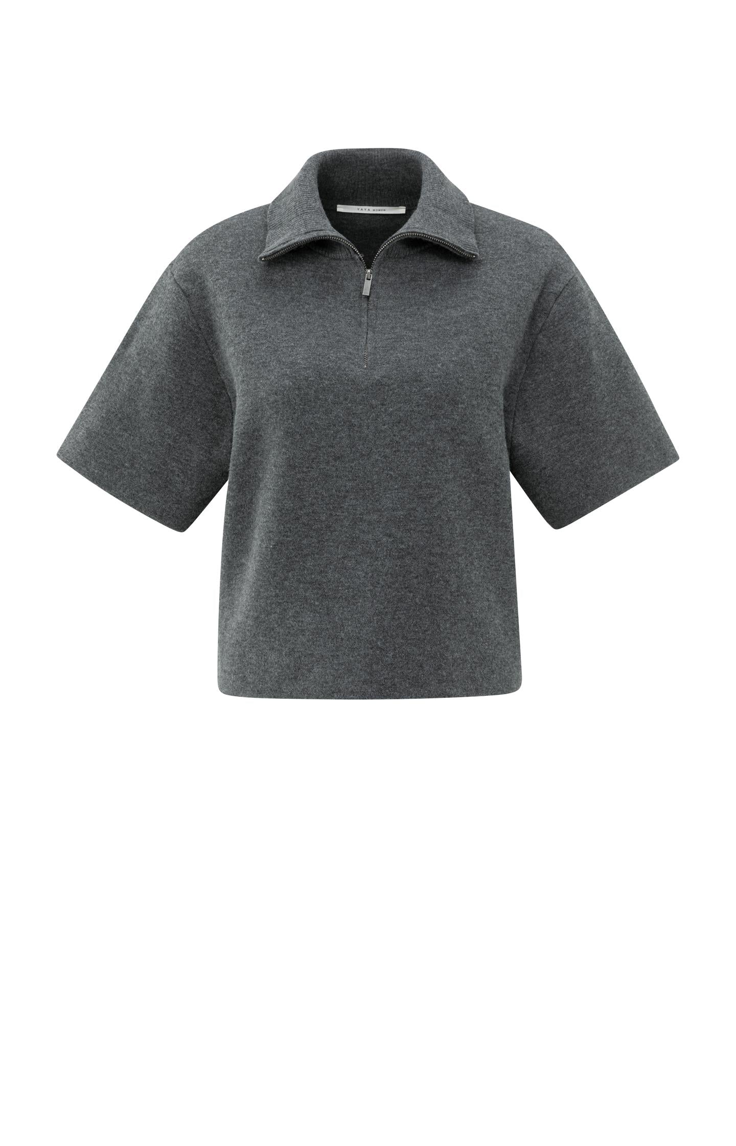 Short sleeve sweater with collar and half zip - Type: product