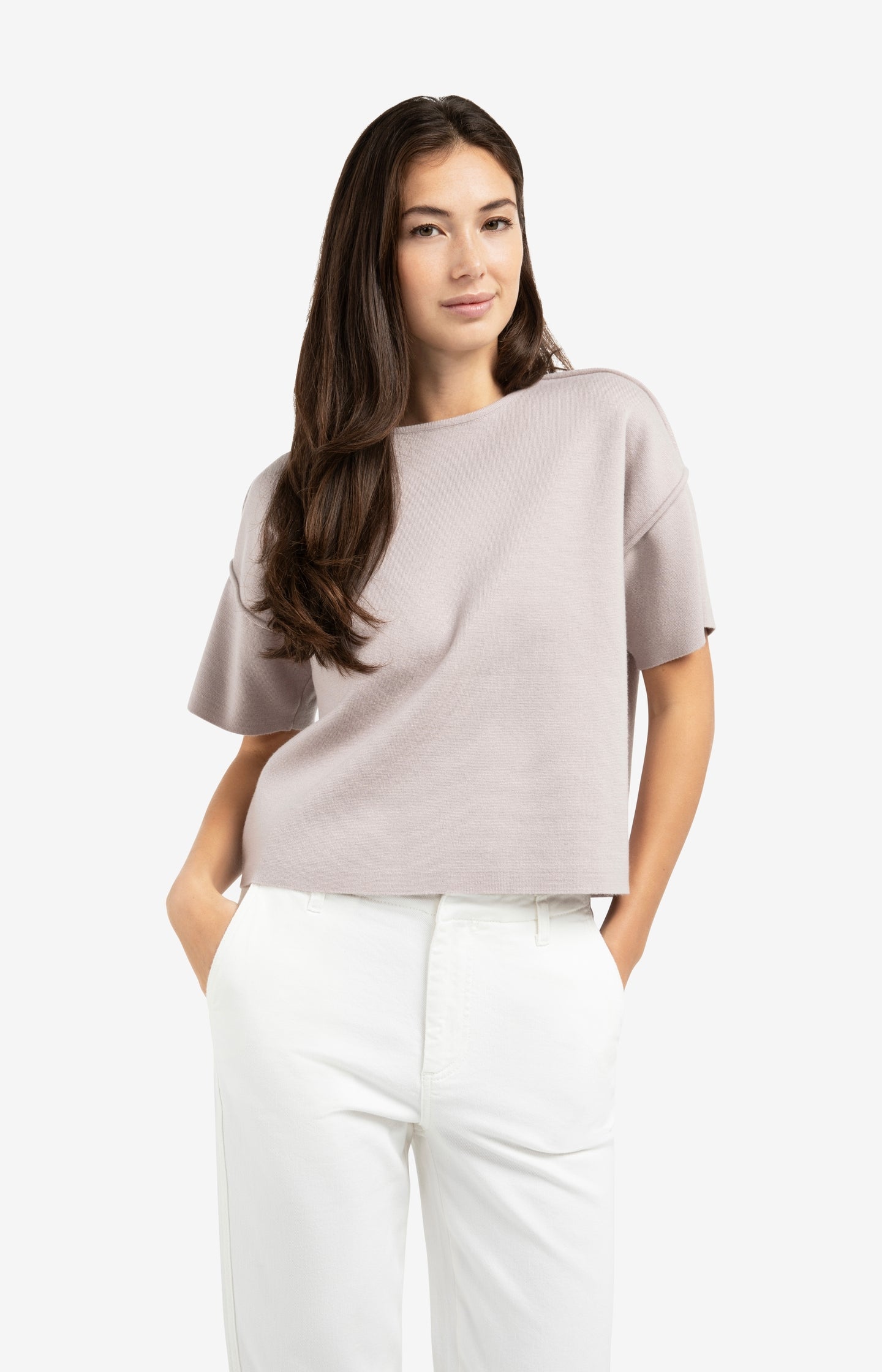Short sleeve sweater with seam details