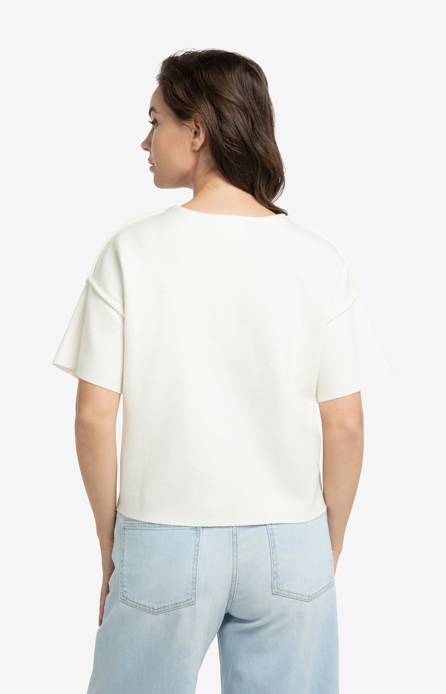 Short sleeve sweater with seam details