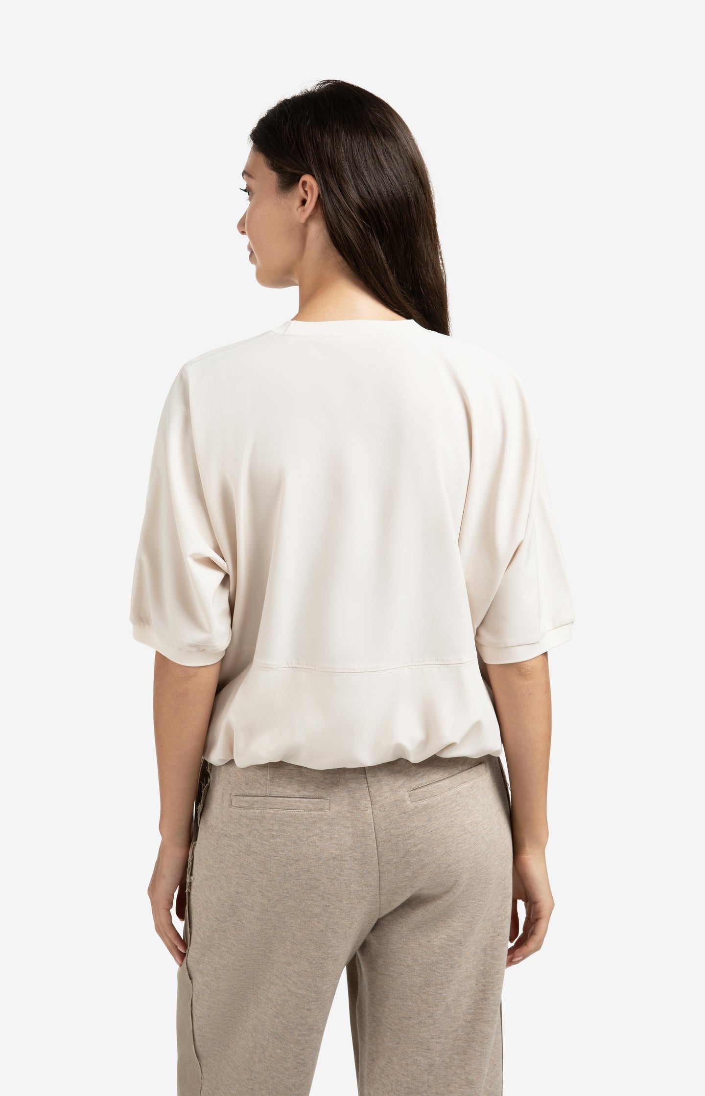 Short sleeve top with balloon hem