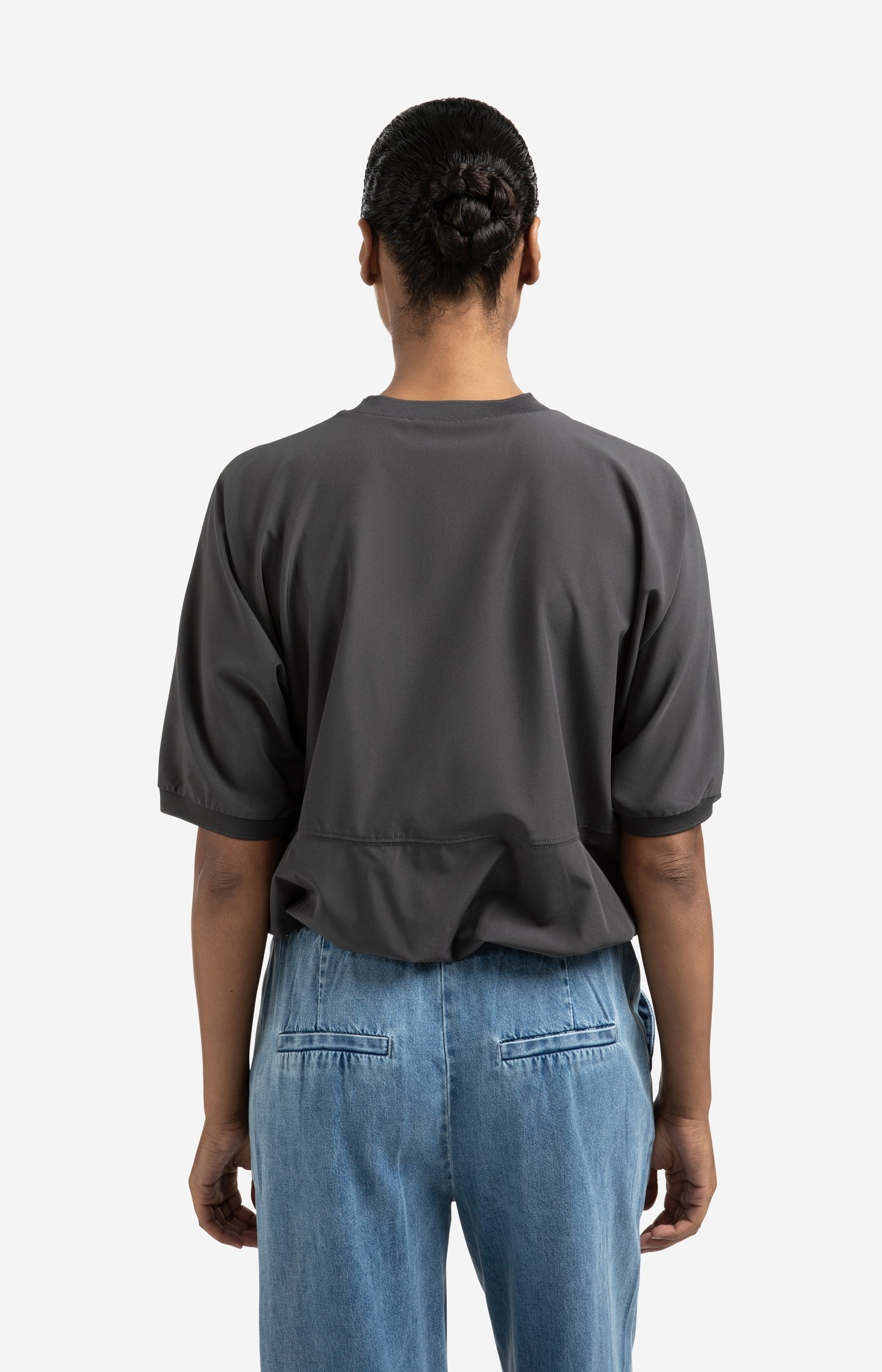 Short sleeve top with balloon hem