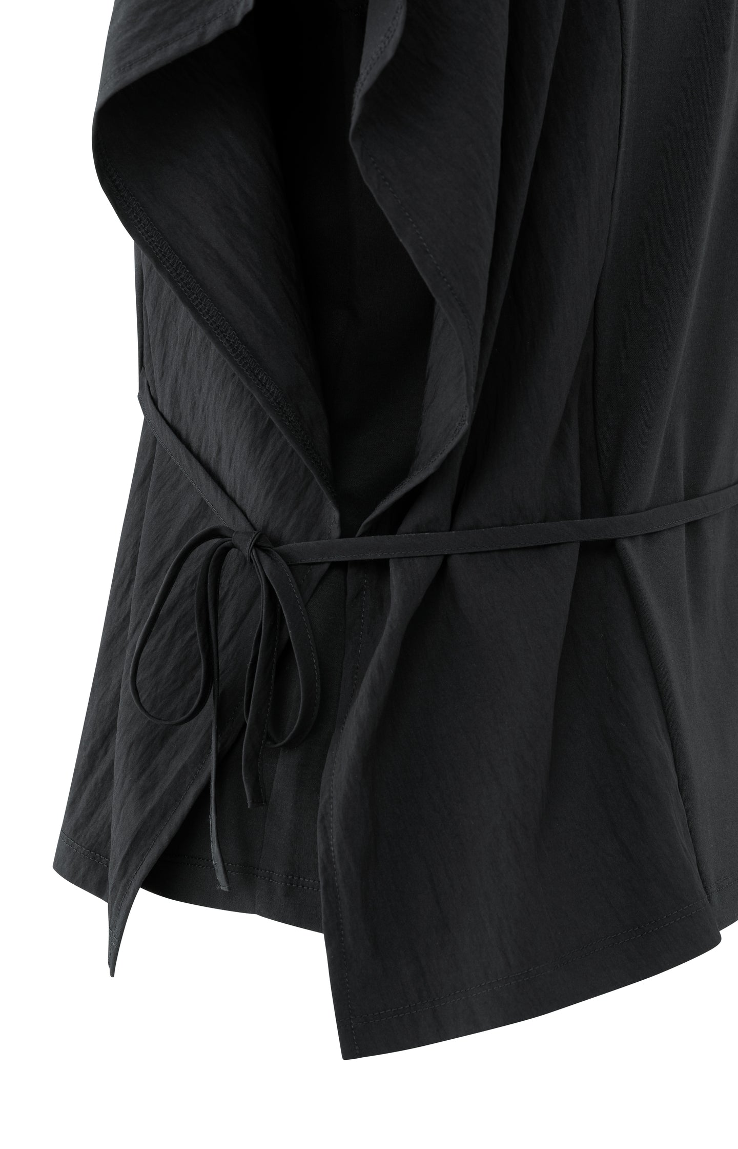 Short sleeve top with tie detail and fabric mix