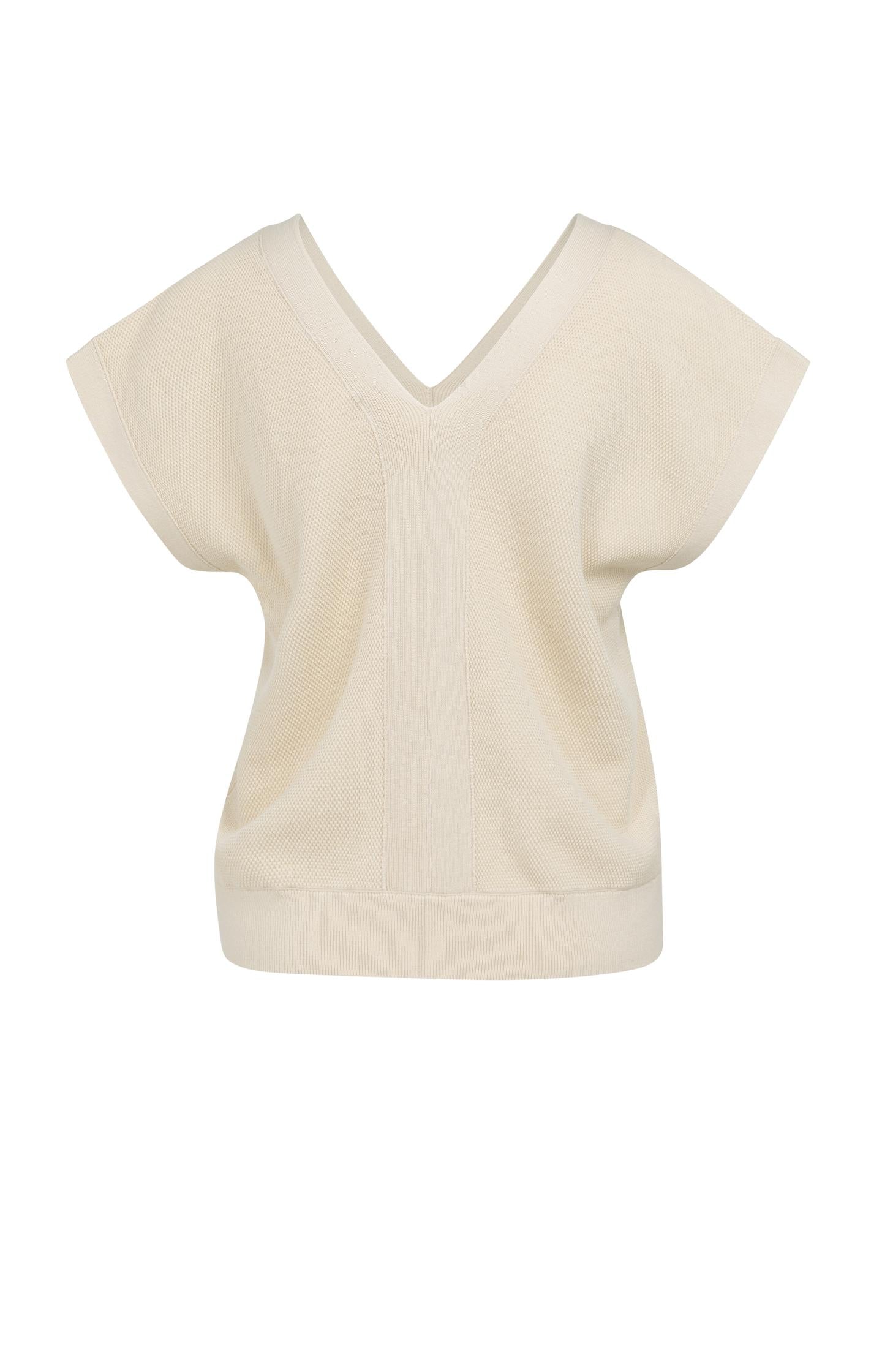 Short-sleeved sweater with double V-neck