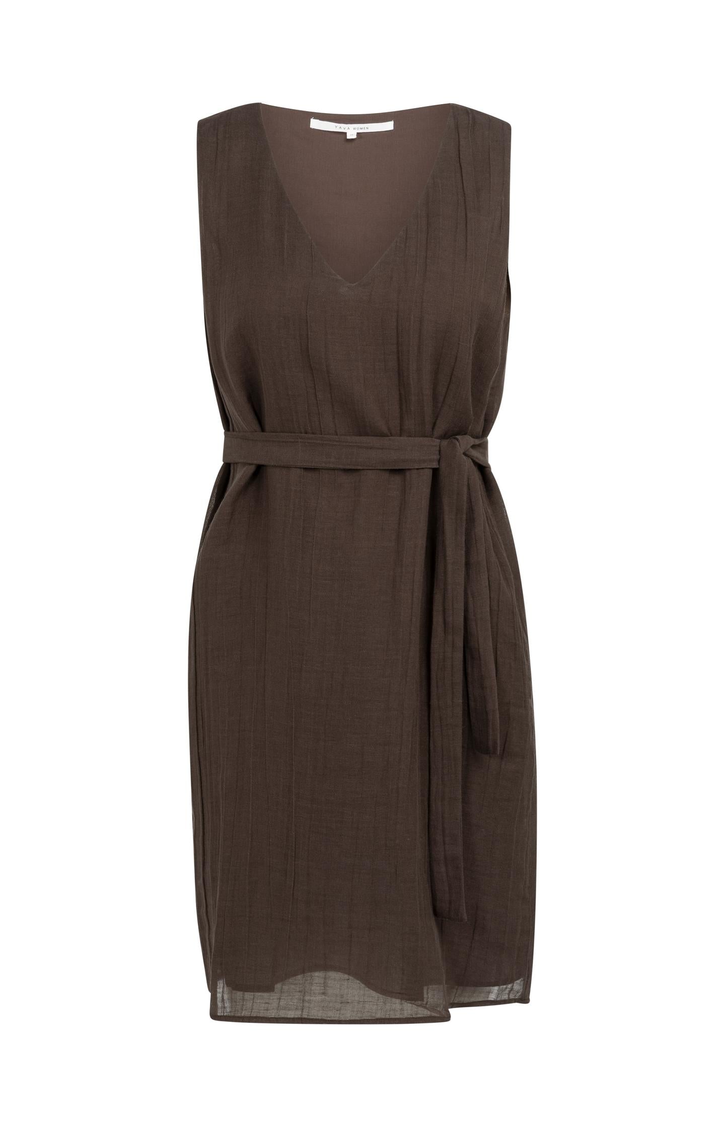 Short sleeveless dress with V-neck and belt
