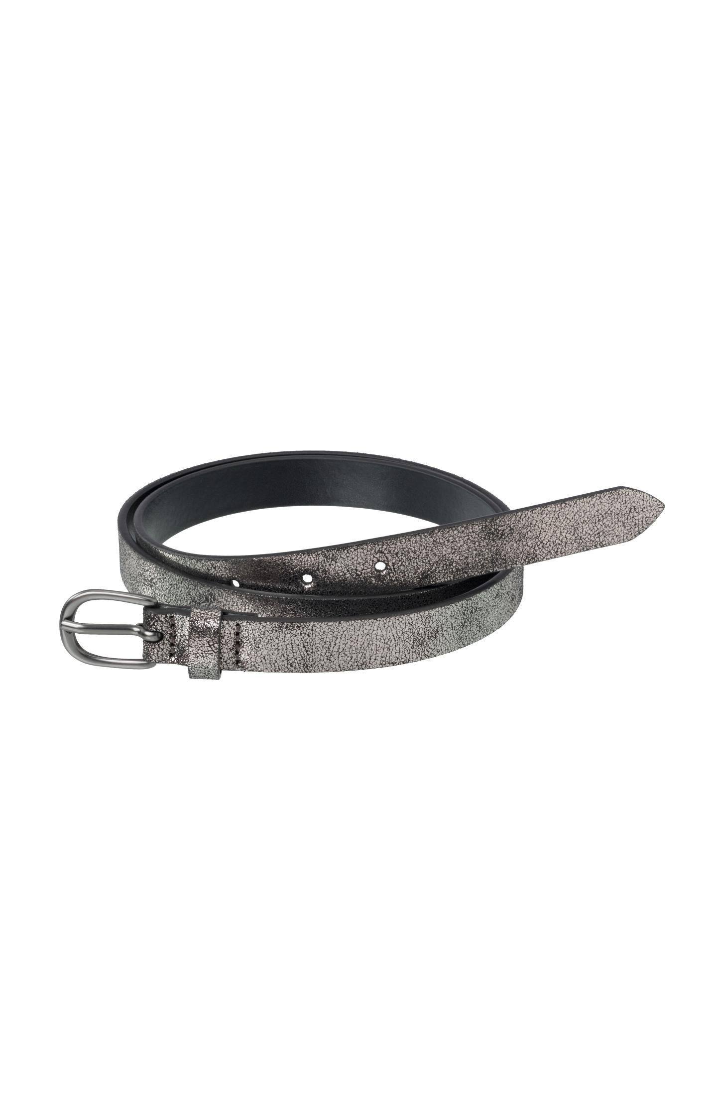 Silver metallic leather belt with oval buckle - Type: product