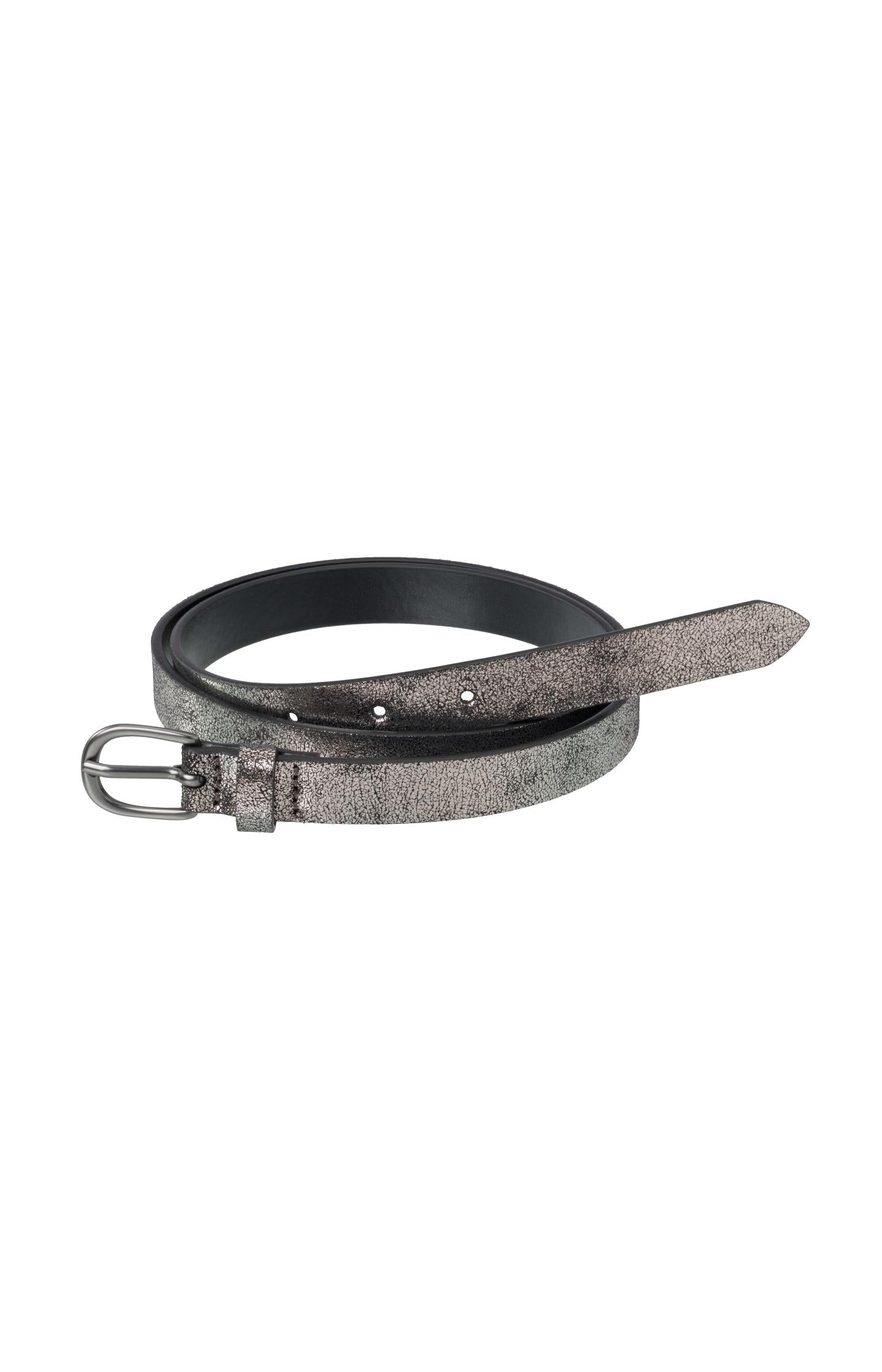 Silver metallic leather belt with oval buckle