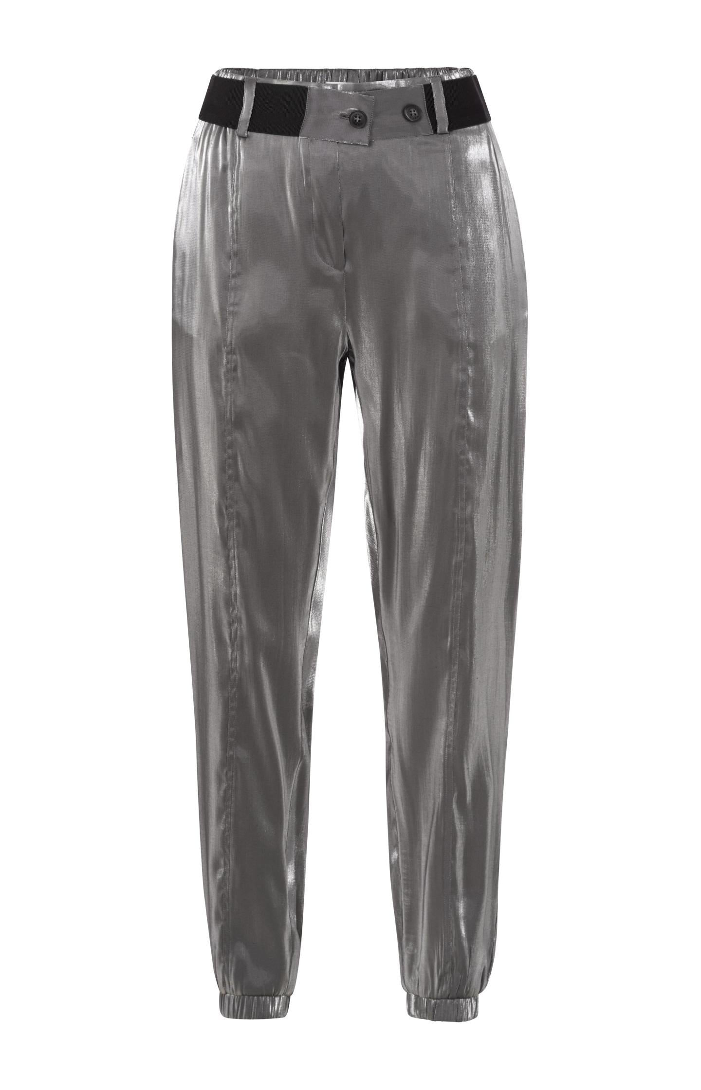 Silver metallic pants with elastic belt and pockets - Type: product