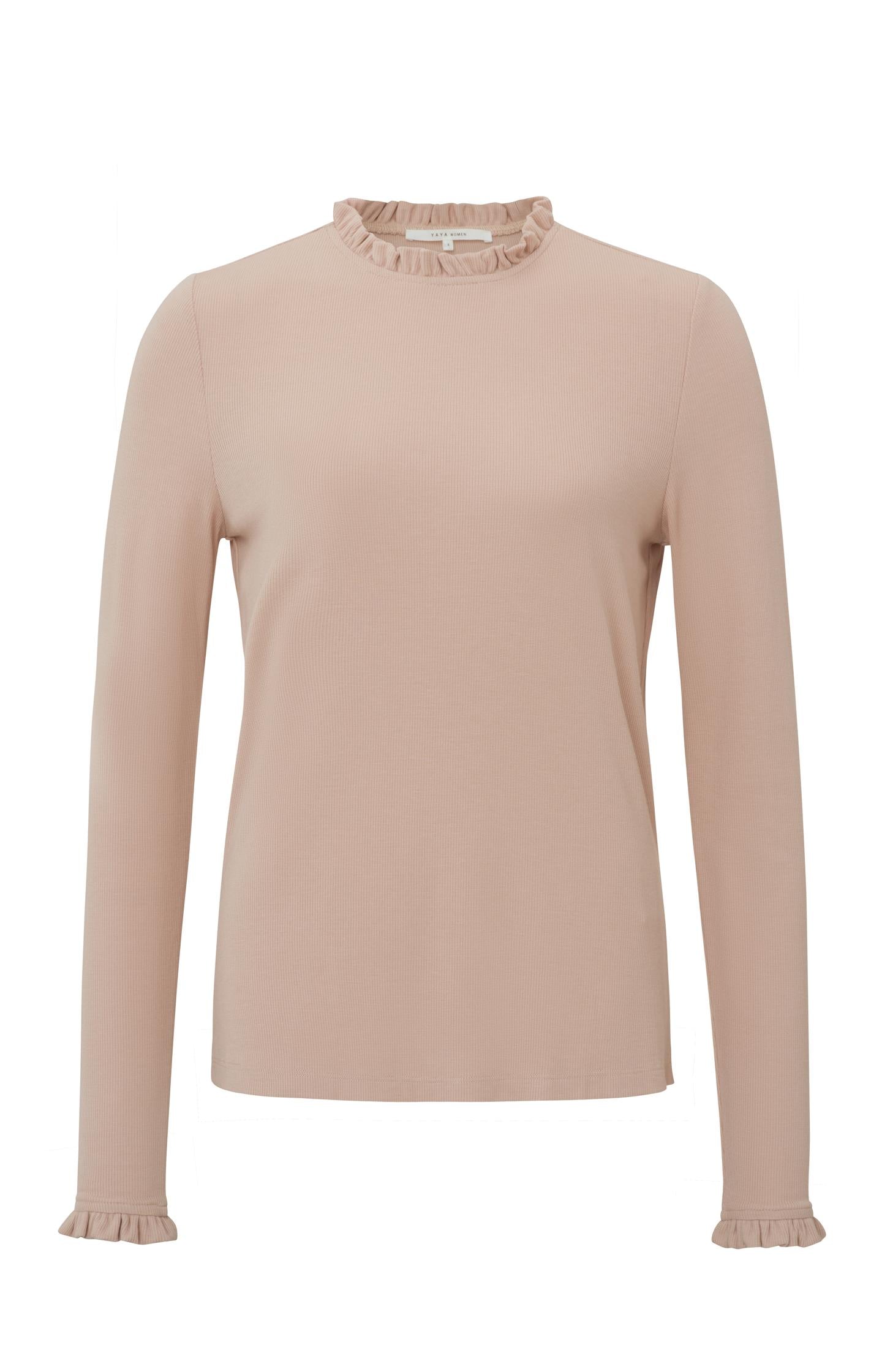 Simplistic top with ruffled crewneck and long, ruffled sleev - Type: product