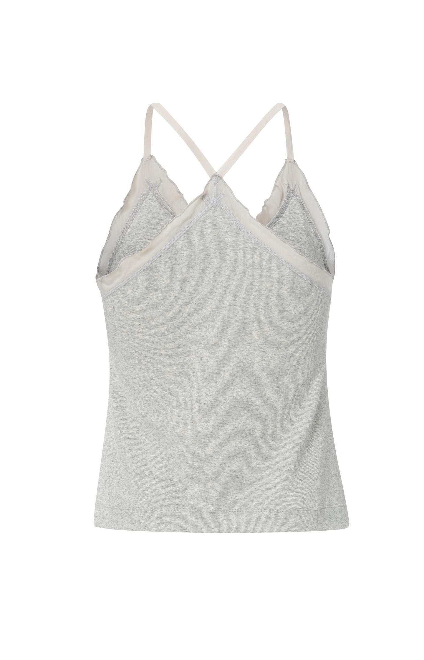 Singlet with woven details, V-neck, ruffles and cross straps