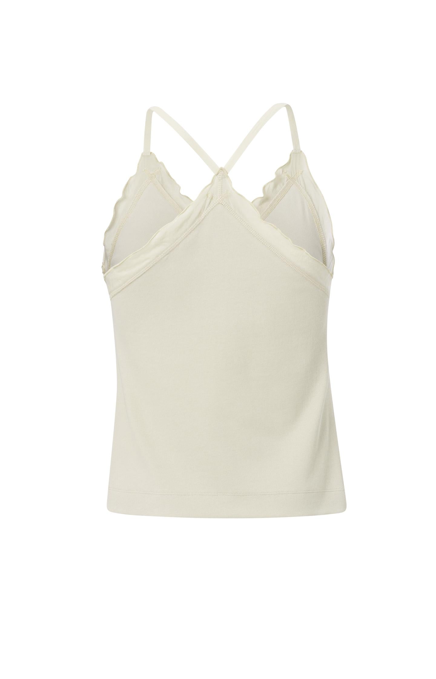 Singlet with woven details, V-neck, ruffles and cross straps