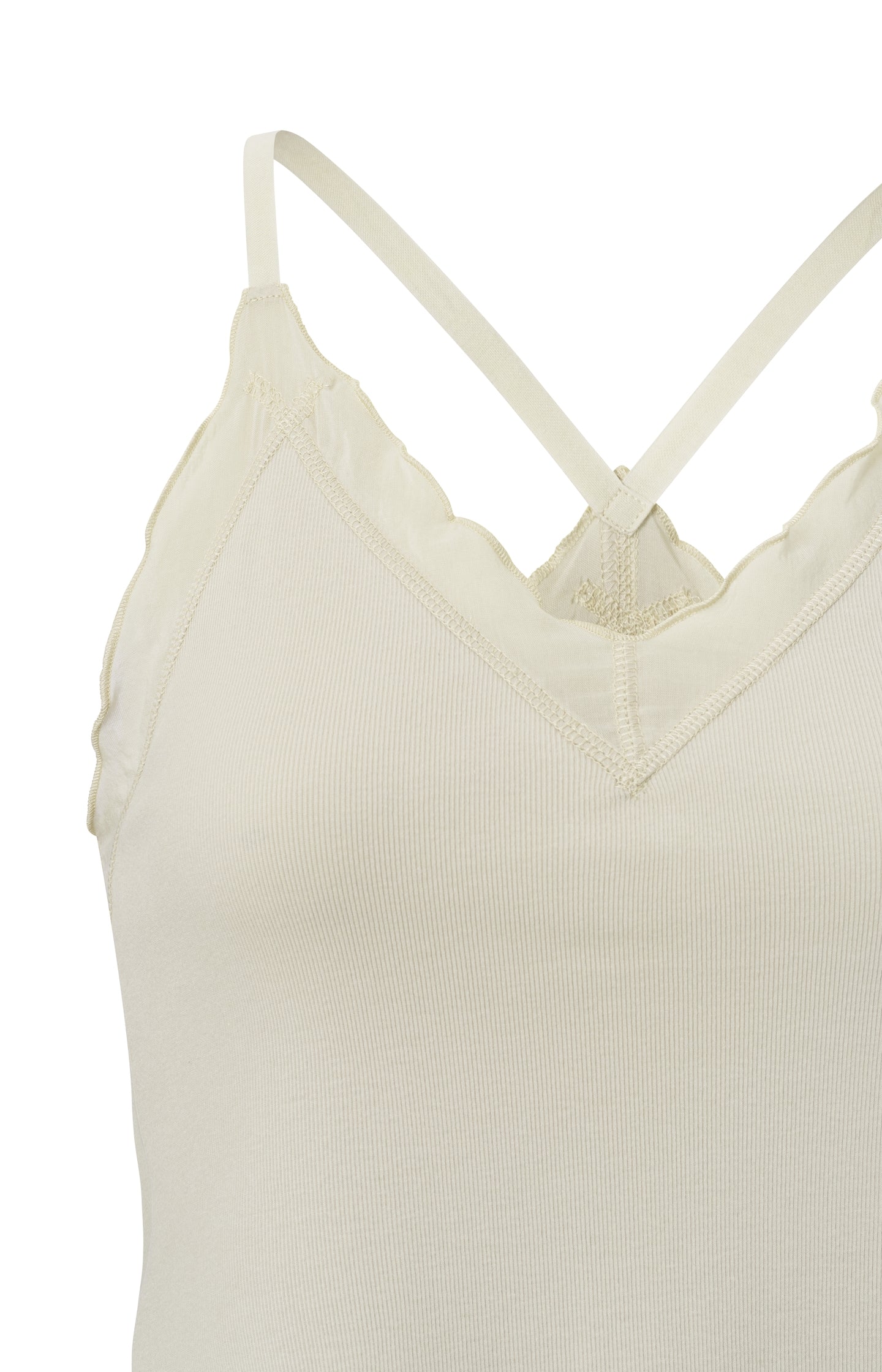 Singlet with woven details, V-neck, ruffles and cross straps