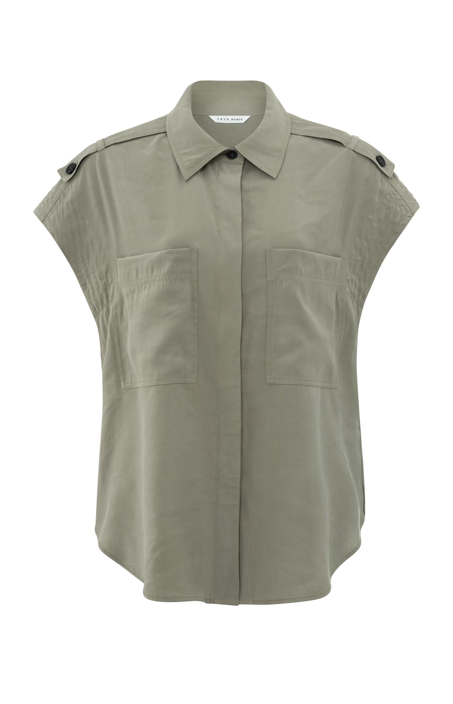 Sleeveless blouse with buttons, pockets and cargo accents - Type: product