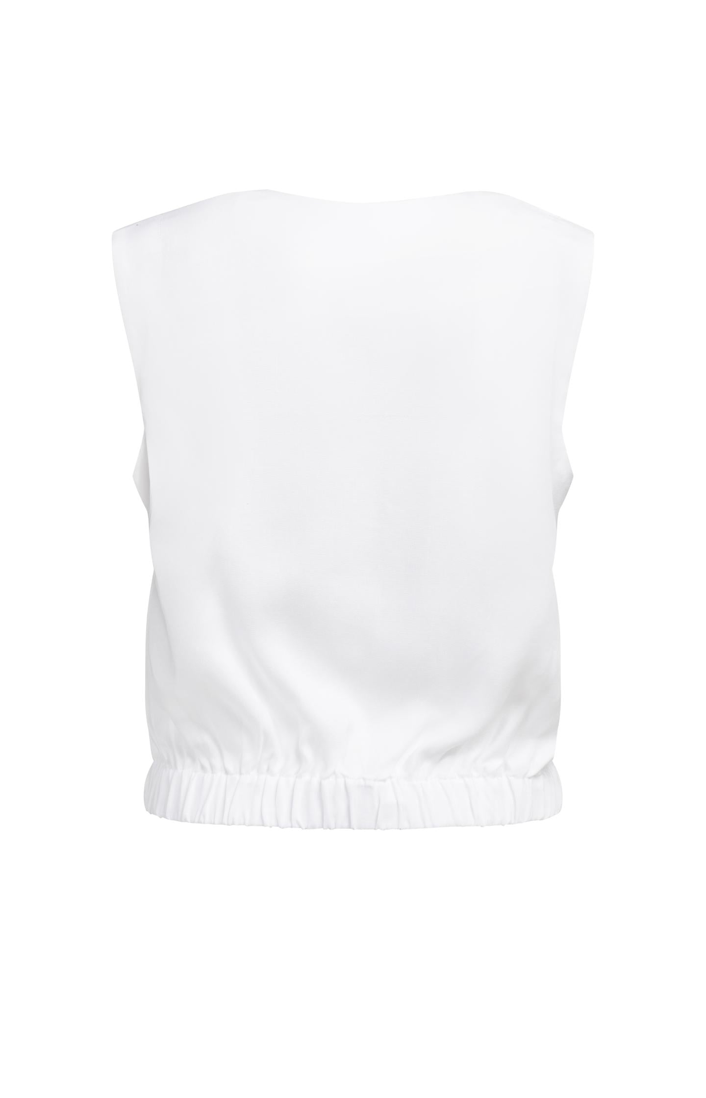 Sleeveless blouse with pleat details and elastic hem