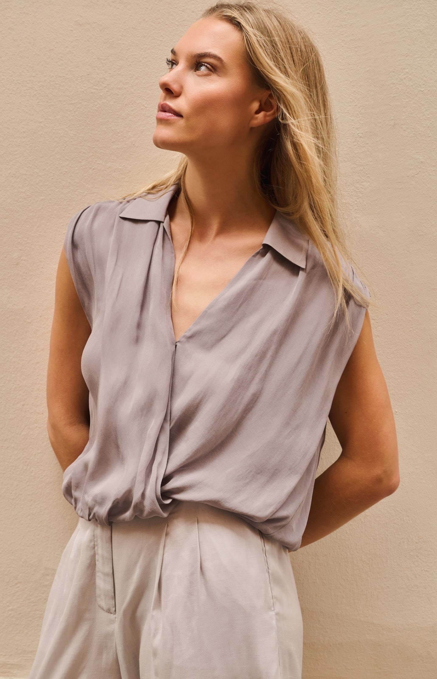 Sleeveless blouse with wrap and tie detail - Type: lookbook