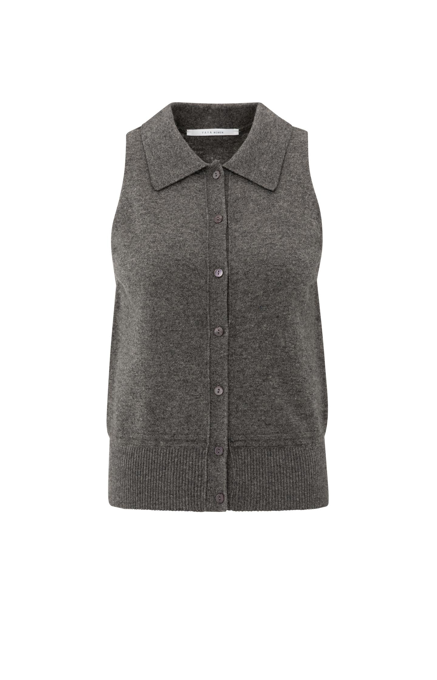 Sleeveless cardigan with collar and button closure - Type: product